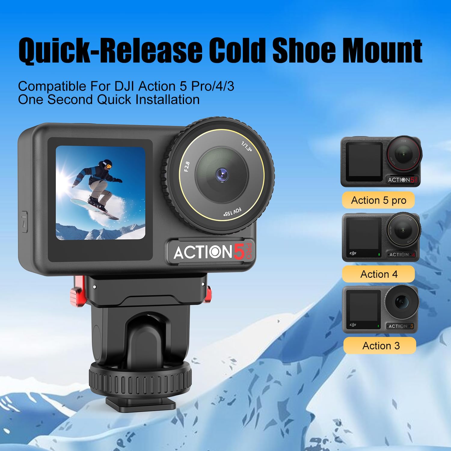 Hafoko Osmo Action Camera Cold Shoe Adapter - Compatible With Dji Osmo Action 3/4/5 Pro, Magnetic Quick Release Adapter Mount Wi