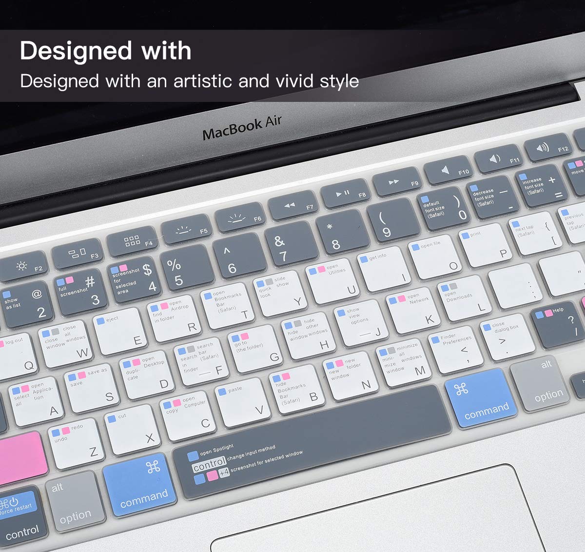 Casebuy Premium Mac Os Shortcut Keyboard Cover For Macbook Air 13 Inch 2010 2017 Model A1466 A1369 & 2015 Or Older Version Macbo