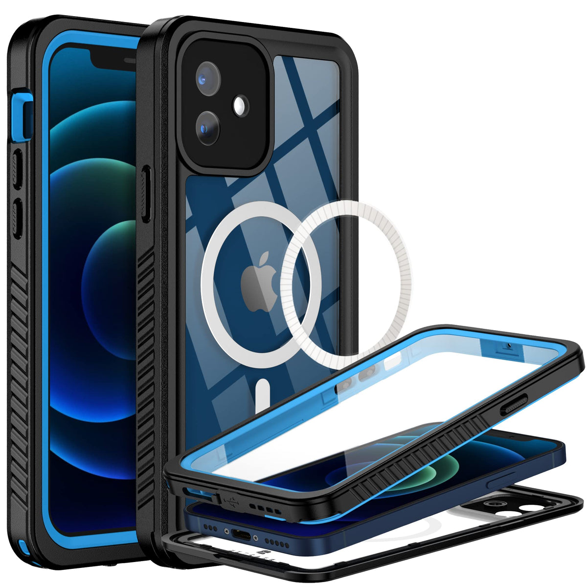 Beastek For Iphone 12 Mini Waterproof Case, Fsn Series Ip68 Magnetic Shockproof Case With Built In Screen Protector And Magsafe