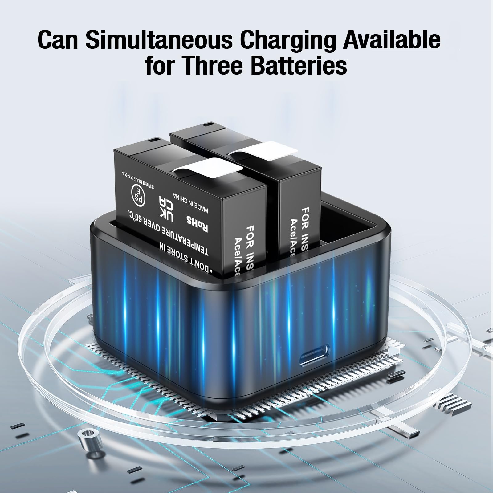 360 Ace/Ace Pro Replacement Battery 2 Packs 1800Mah With Triple Slot Fast Charger Hub For Insta360 Ace Pro/Ace Action Camera Acc