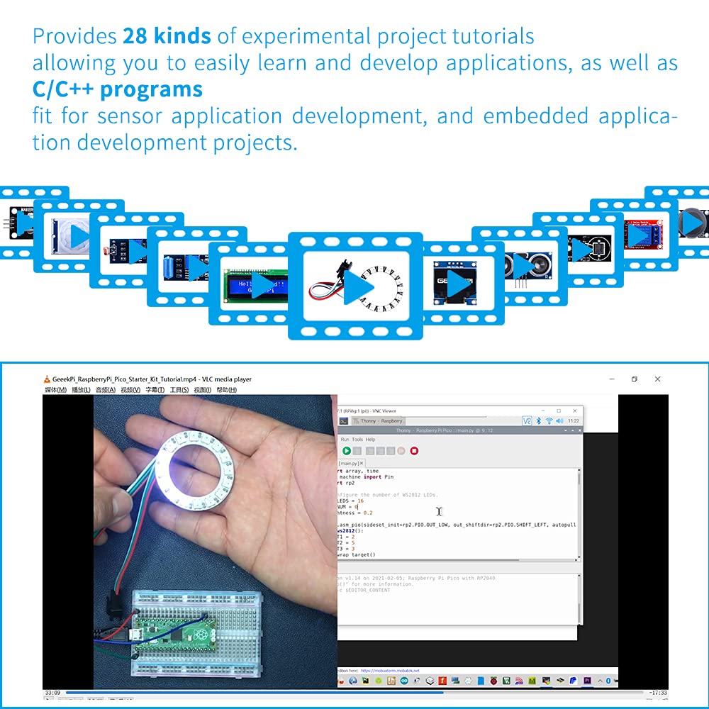 Geeekpi Raspberry Pi Pico Micro Python Programing Kit With Raspberry Pi Pico, Breadboard, I2C 1602 Lcd Display Module For Raspbe