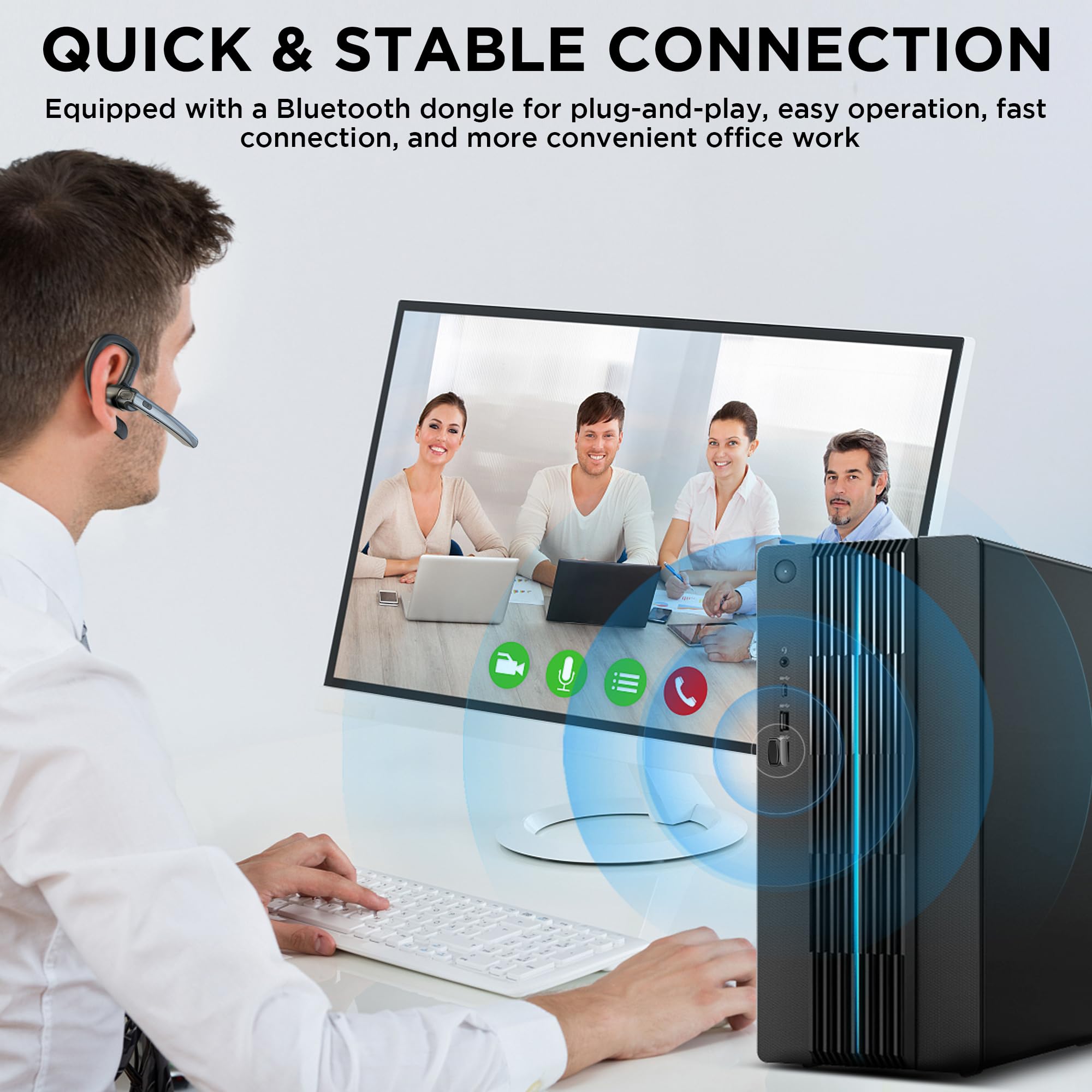 Terunsoul Bluetooth Headset V5.3, Wireless Bluetooth Earpiece With 600Mah Charging Case, 110H Playtime, Hands Free Headset For C