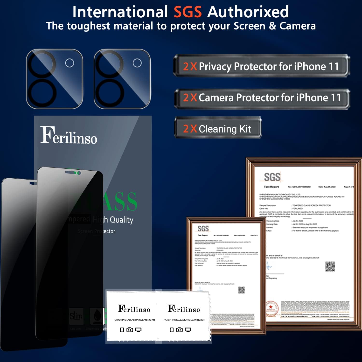 Ferilinso 4 Pack Privacy Screen Protector For Iphone 11 With 2 Pack Camera Lens Protector, 2 Pack Anty  Spy Tempered Glass Film