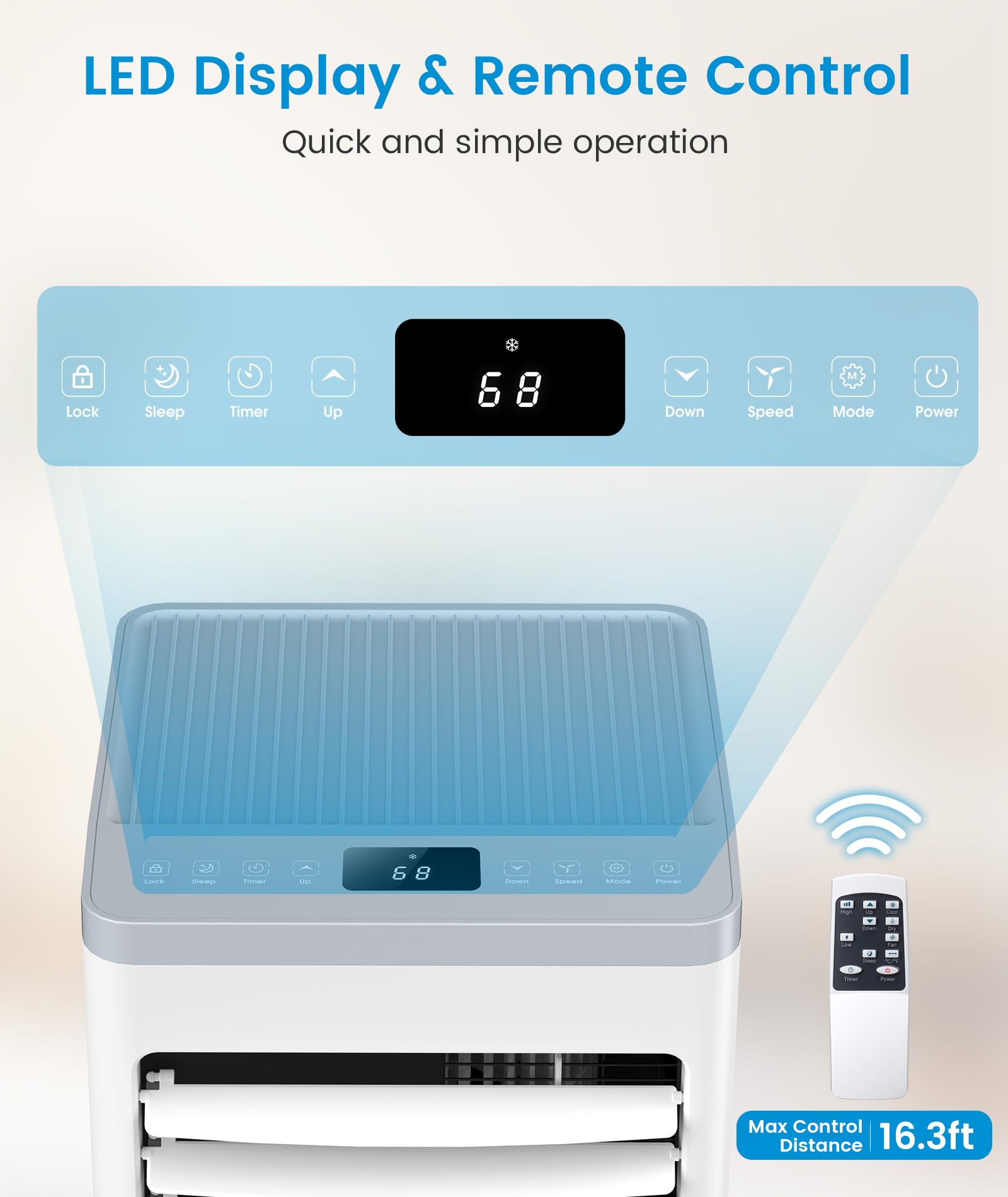 Electactic Portable Air Conditioner 8000 Btu Cools Up To 350 Sq. Ft., 3-In-1 Modes Portable Ac Unit Remote Control, Led Display,