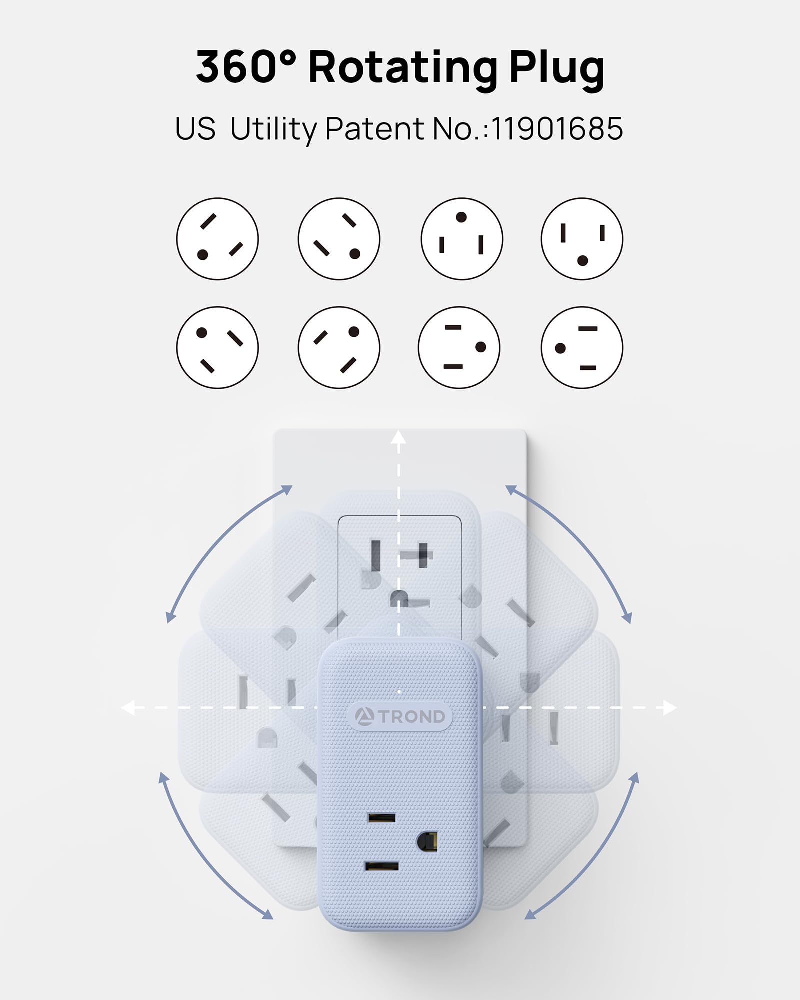 Trond Outlet Extender With 360 Rotating Plug, 3 Way Plug Splitter With Pd 20W Usb C Adapter, Multi Wall Adapter, Colorful Outlet