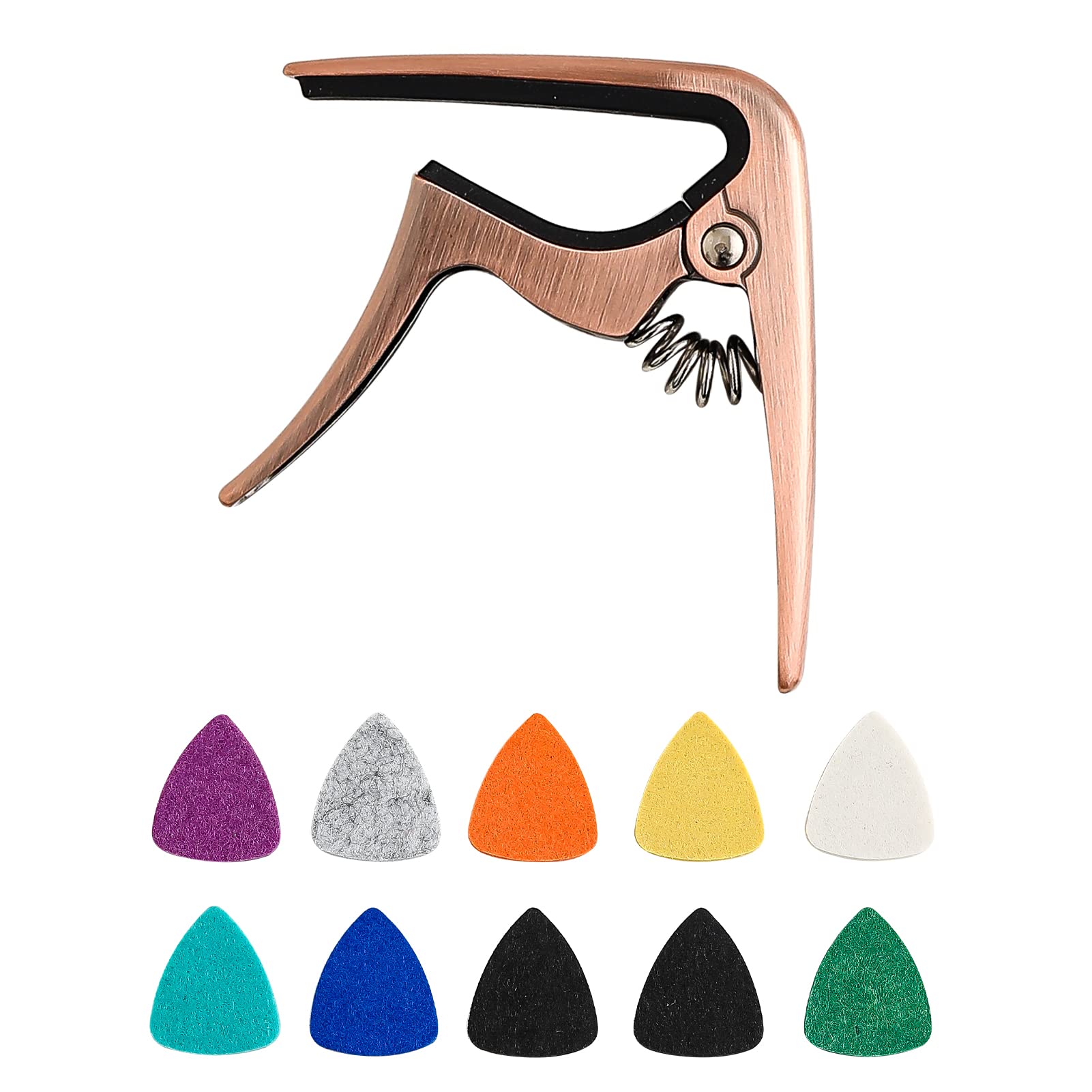 Ukulele Capo For Soprano, Concert, Tenor, Baritone Ukulele With Felt Picks (Copper)