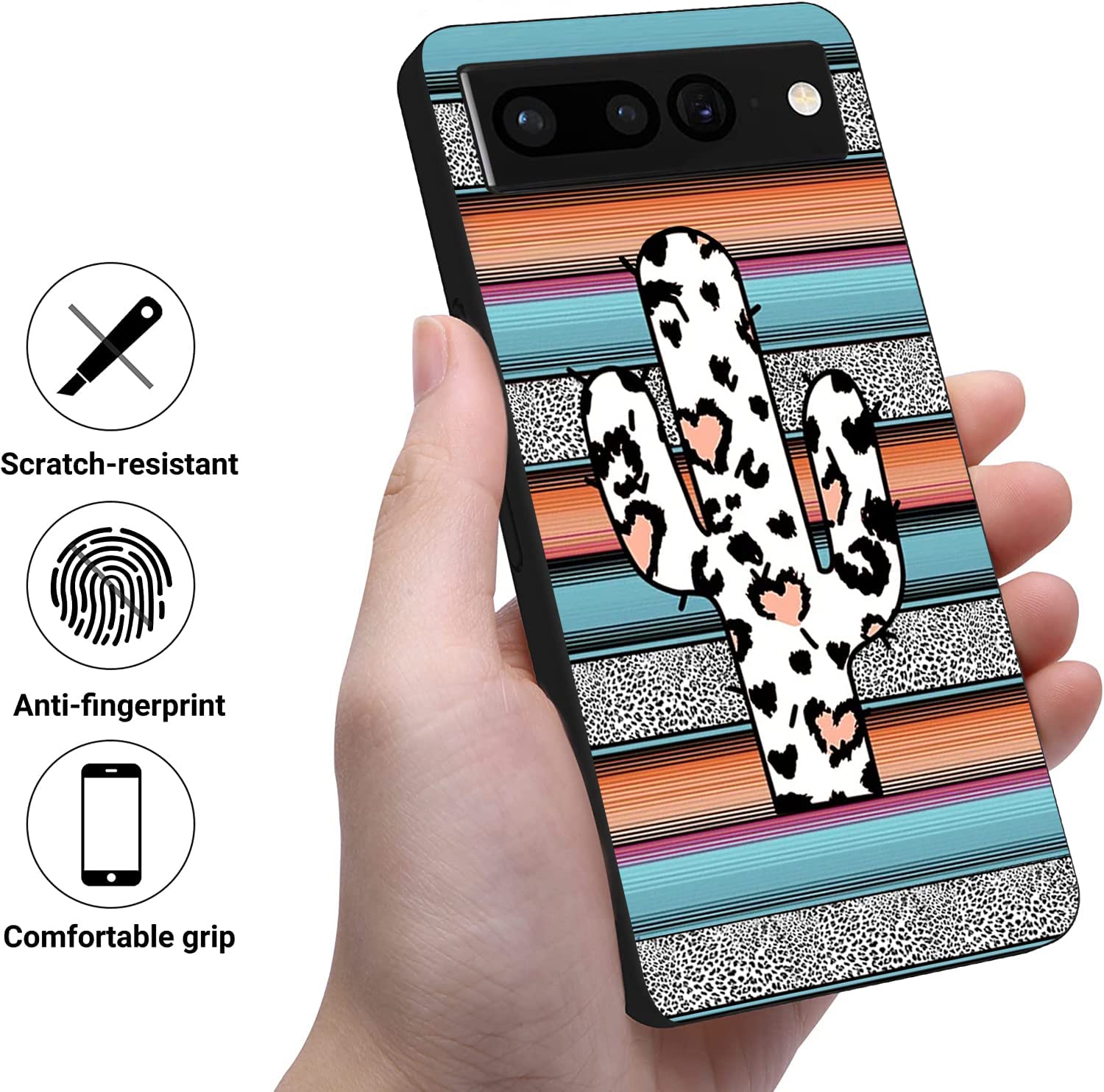 Compatible With Google Pixel 7 Pro Case, Cow Print Cactus Soft Tpu Fashion Cool Slim Shockproof Protective Phone Cases For Women
