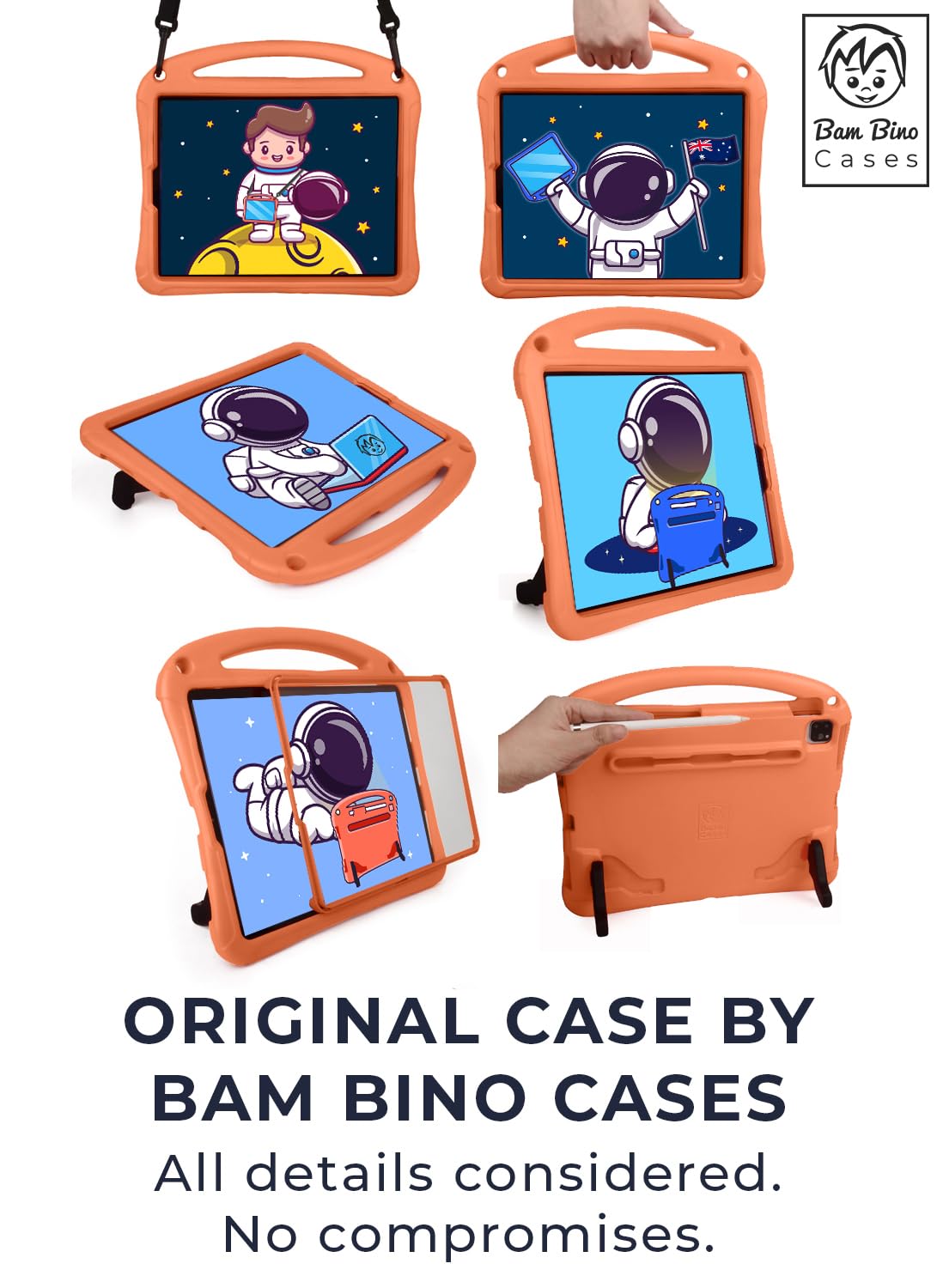 Bam Bino Space Suit Case For Ipad Pro 12.9'' 3Rd/4Th/5Th/6Th Generation (2018 2022) Models (Solar Tangerine)   [Not For Ipad Pro