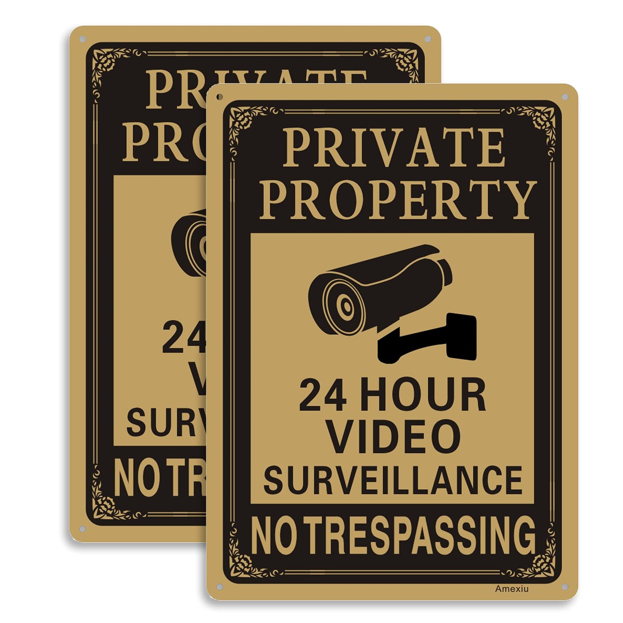Amexiu Private Property No Trespassing 24 Hours Cctv Camera Video Surveillance Warning Sign | 10'' X 7'' Rust Free Aluminum Easy