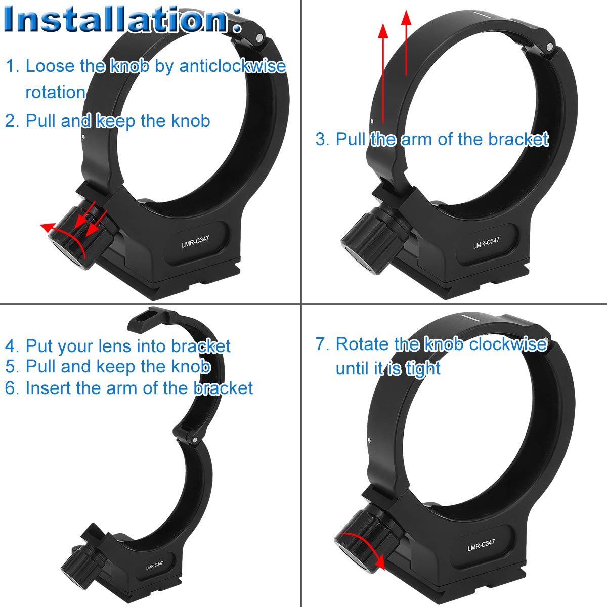 Haoge Lmr C347 Lens Collar Replacement Foot Tripod Mount Ring A Ii For Canon Ef 300Mm F/4L Usm, Ef 400Mm F/5.6L Usm, Ef 70 200Mm F/4L Usm, Ef 70 200Mm F/4L Is Usm Lens Built In Arca Type Plate