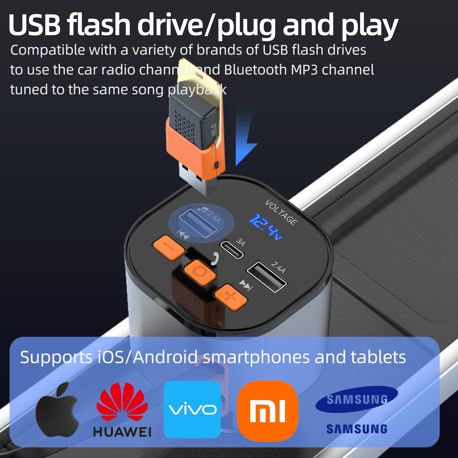 Bluetooth Fm Transmitter, Bluetooth Car Adapter Pd 100W,Retractable Car Charger 166W Fast Charging Built In Dual Retractable Cor