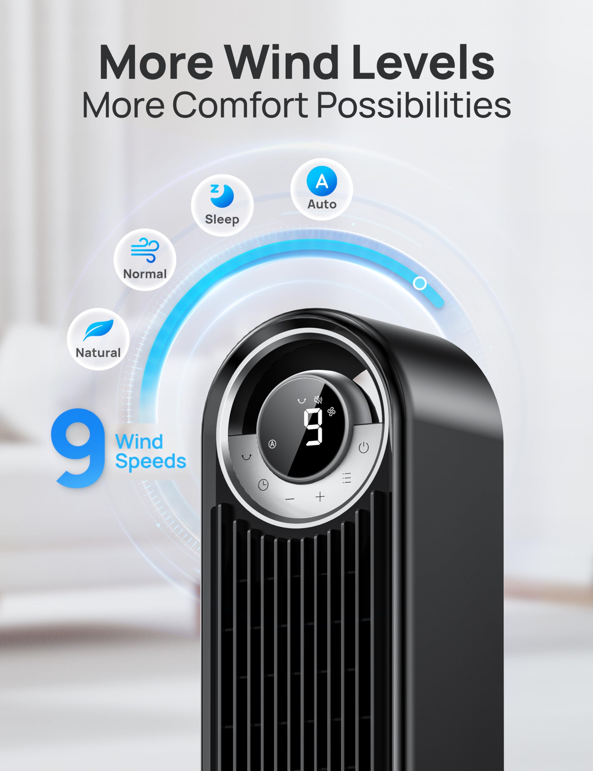 Dreo Tower Fan For Bedroom, Upgrated Dc 9 Speeds Utral Quiet Floor Fan, 90� Oscillating Fans For Indoors With 26Ft/S Velocity, 12H Timer, Standing Fans, Bladeless Fan Powerful For Home Office Room