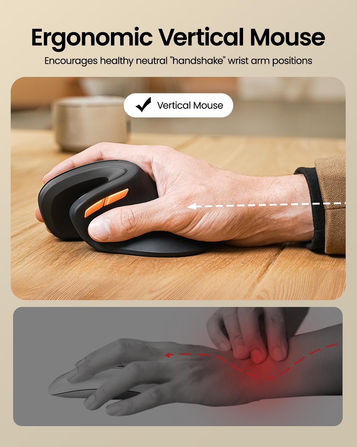 Protoarc Ergonomic Vertical Mouse, Em11 Nl Bluetooth Mouse Wireless, Ergo Mouse With 3 Multi Device For Pc/Notebook/Laptop, Usb