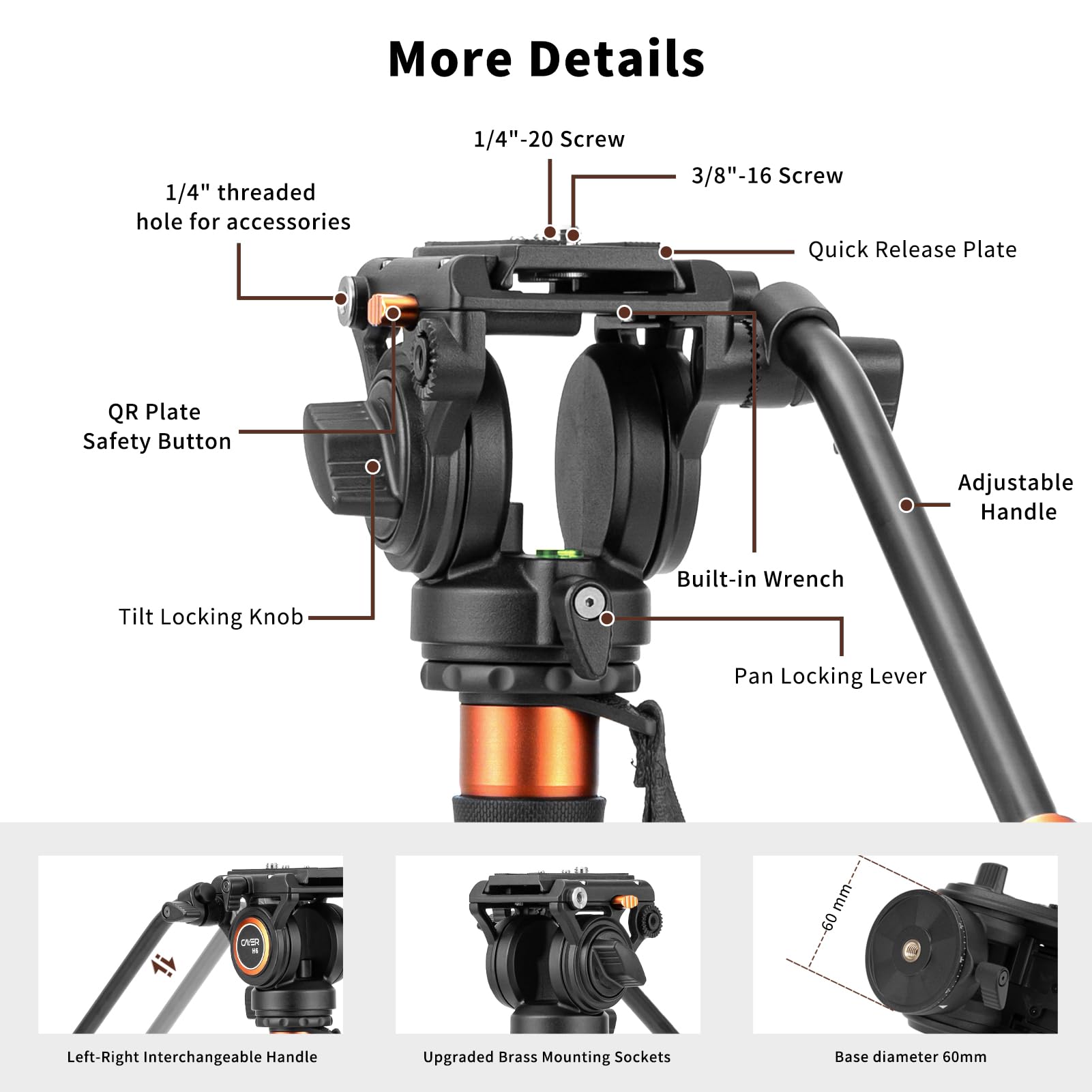Cayer Fp34 Monopod With Feet, 71 Inch Aluminum Telescopic Camera Monopod With Fluid Head And 3 Leg Tripod Base For Dslr Video Ca