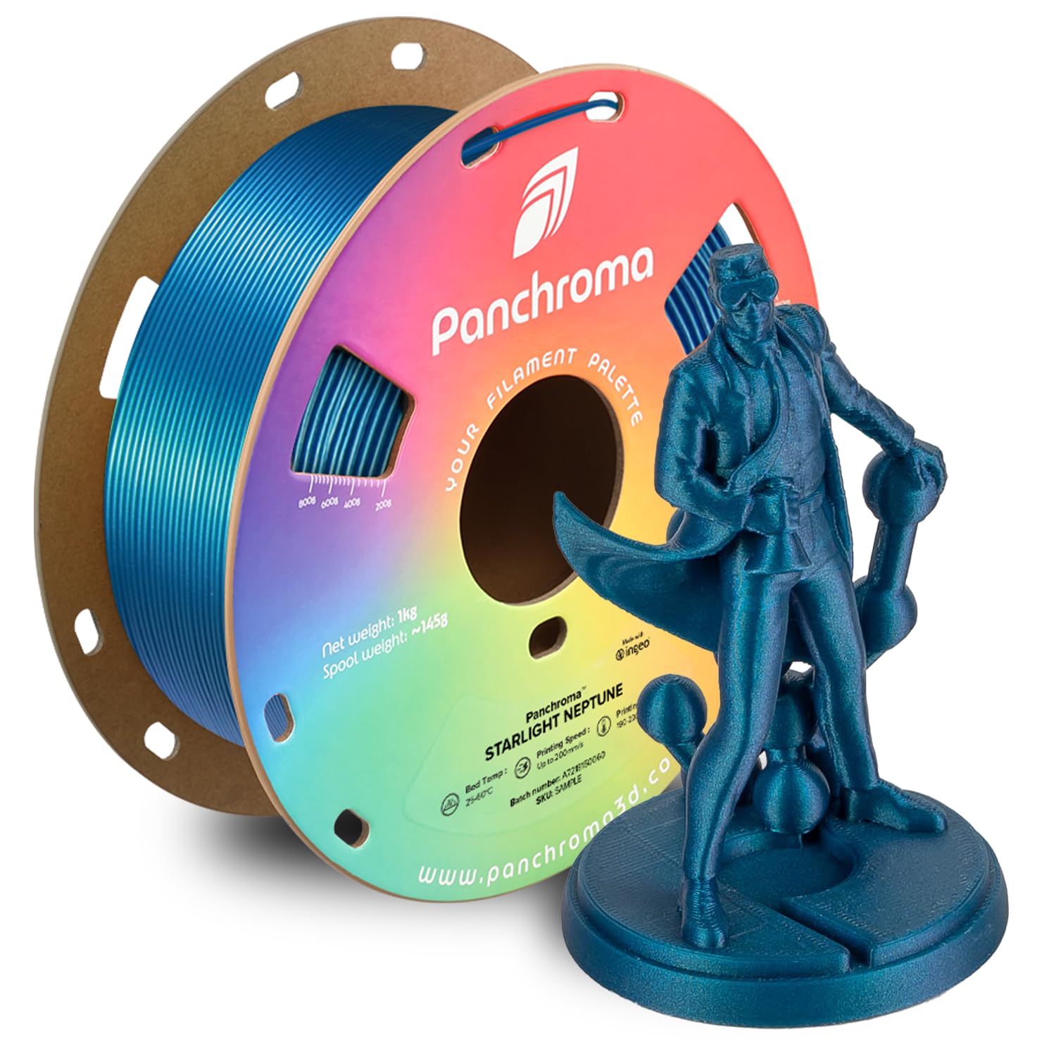 Polymaker Panchroma Blue Color Changing PLA, 1.75mm, 1KG, Glitter Starlight Neptune 3D Printer Filament, Hides Layer Lines, Easy