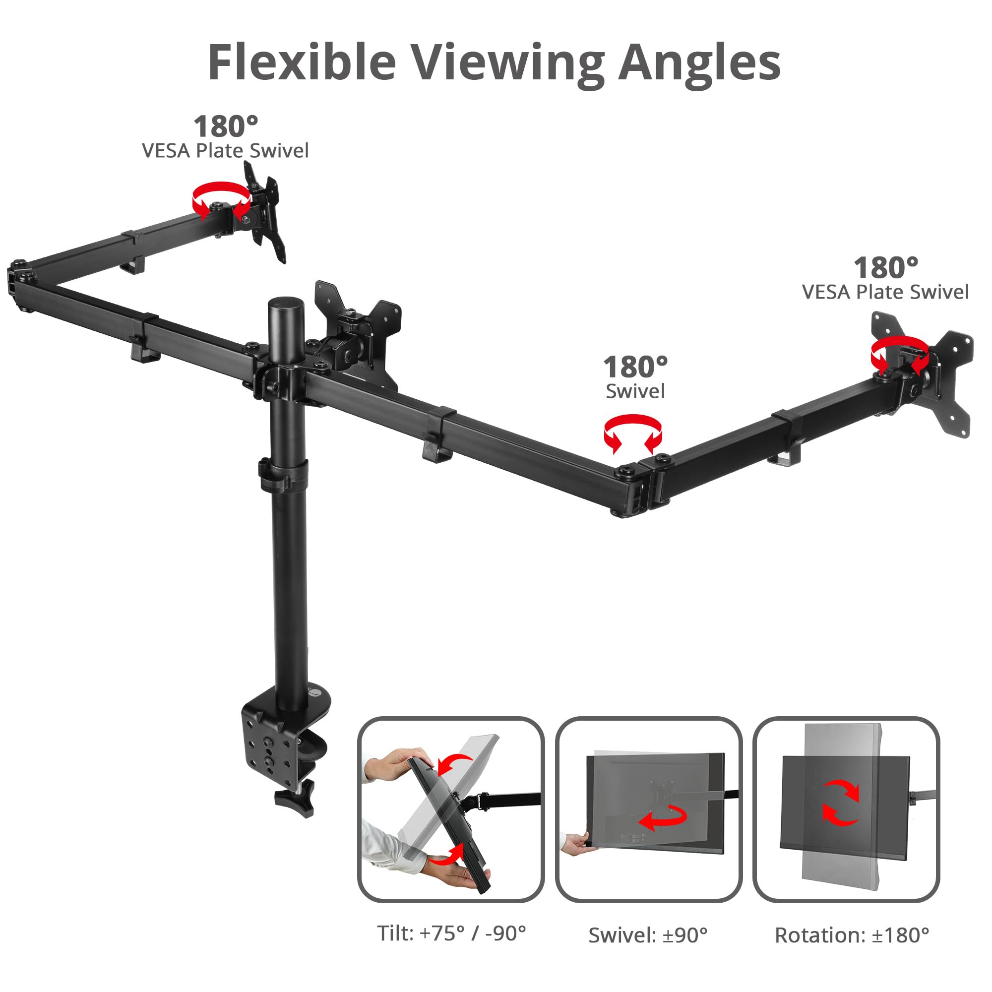 Siig Articulating Triple Monitor Desk Mount Desk Mount, Black (Ce Mt0R12 S3)