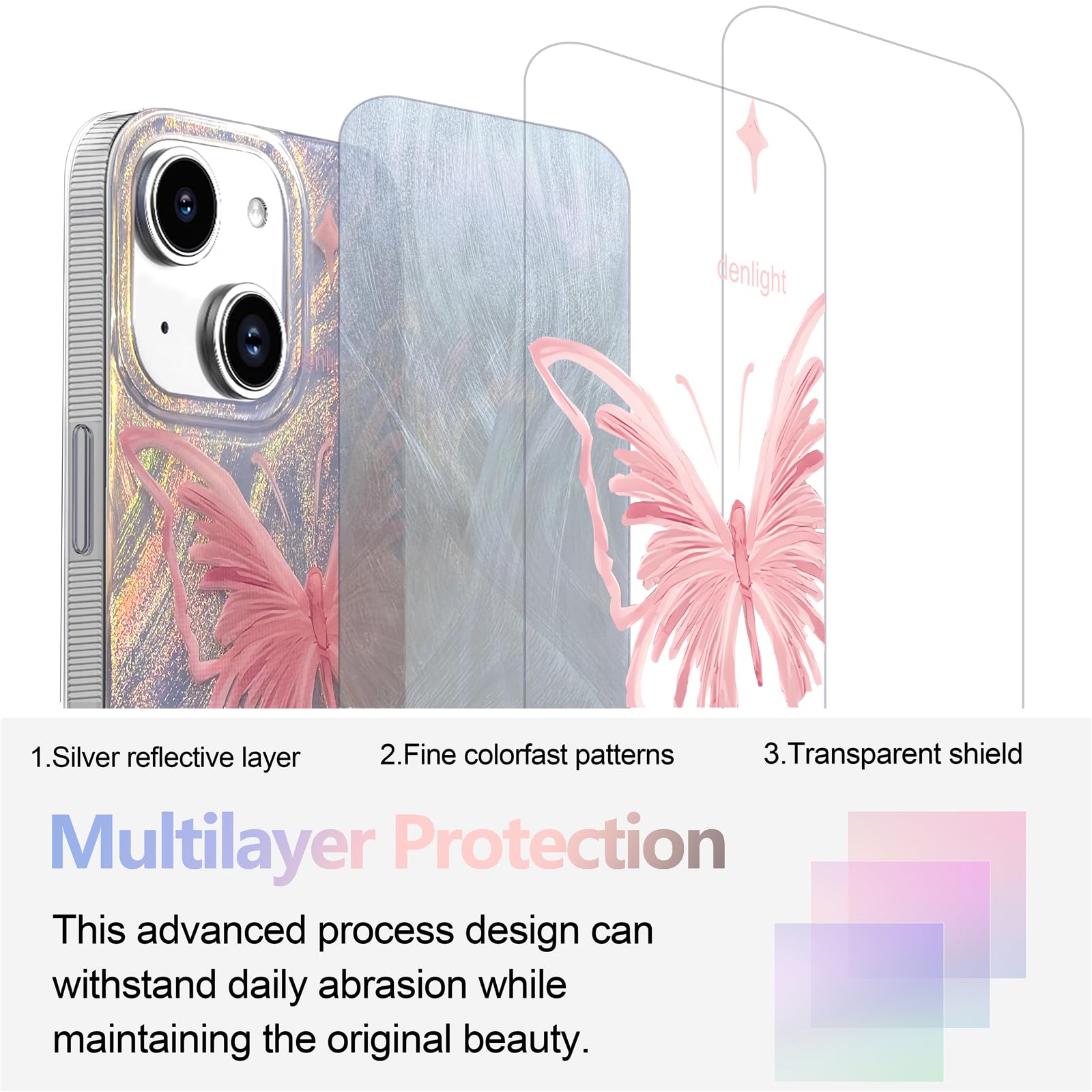 I Mgae In Ar Compact Case For Iphone 15 Pale Pink Butterfly Design,Cute Trendy Soft Slim Tpu Shockproof Protective Phone Cases C