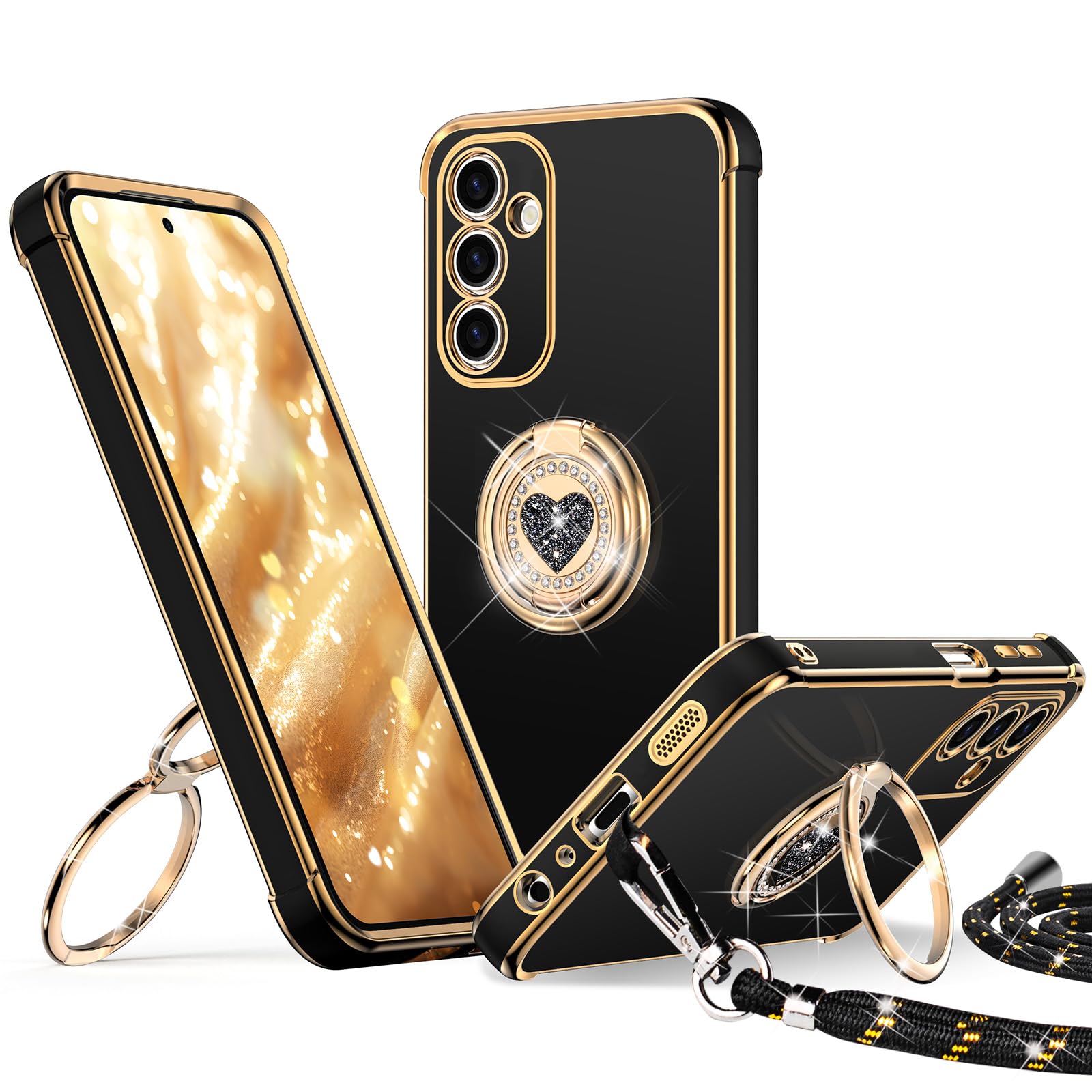 Xyz For Galaxy A16 5G Case With Stand, For Samsung Galaxy A16 5G Case With Double Ring, Women Girls Bling Luxury Protective Phon