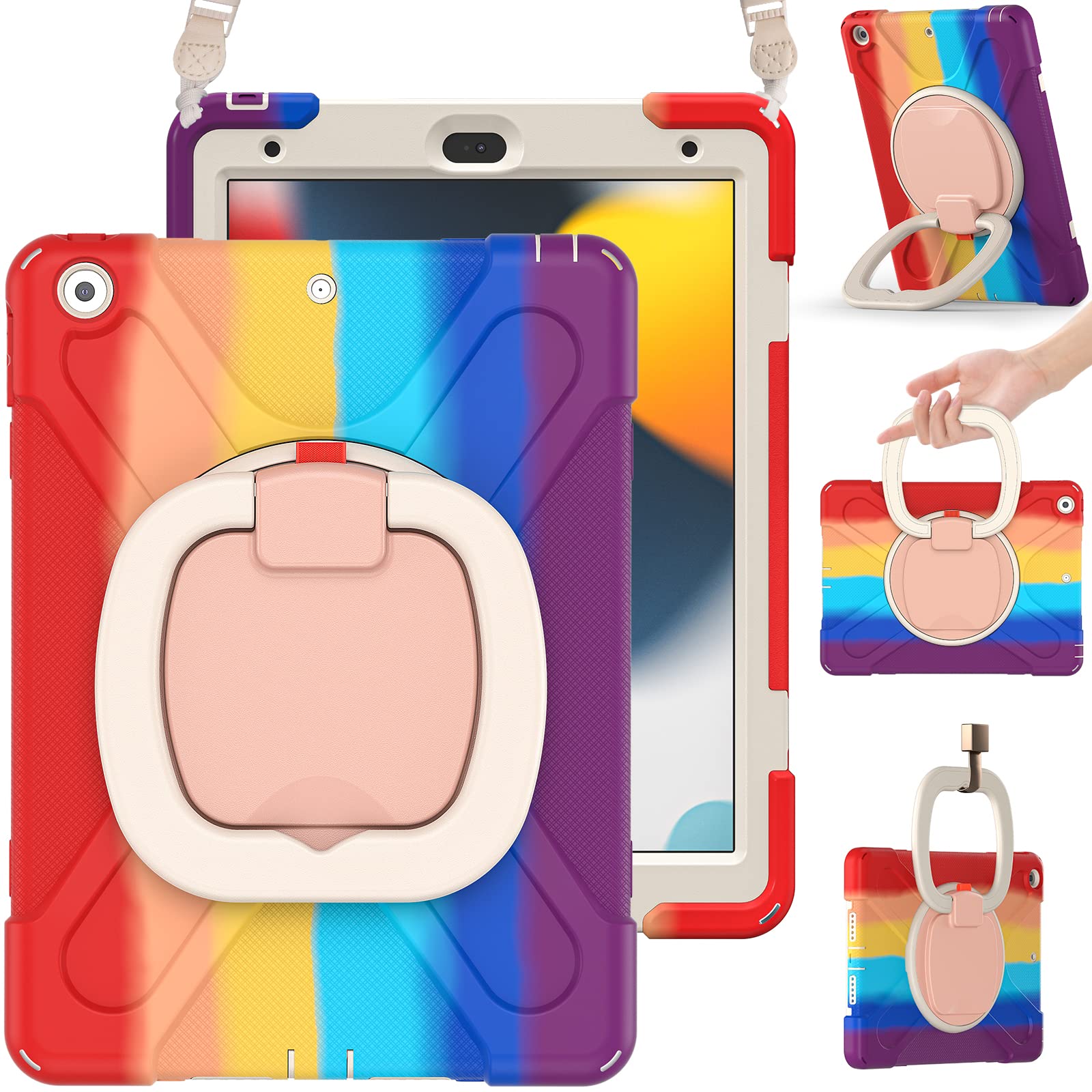 Braecn For Ipad 10.2 Case 2021/2020/2019,3 Layer Shockproof Silicone Kids Case With Screen Protector, Pencil Holder, Strap, Fold