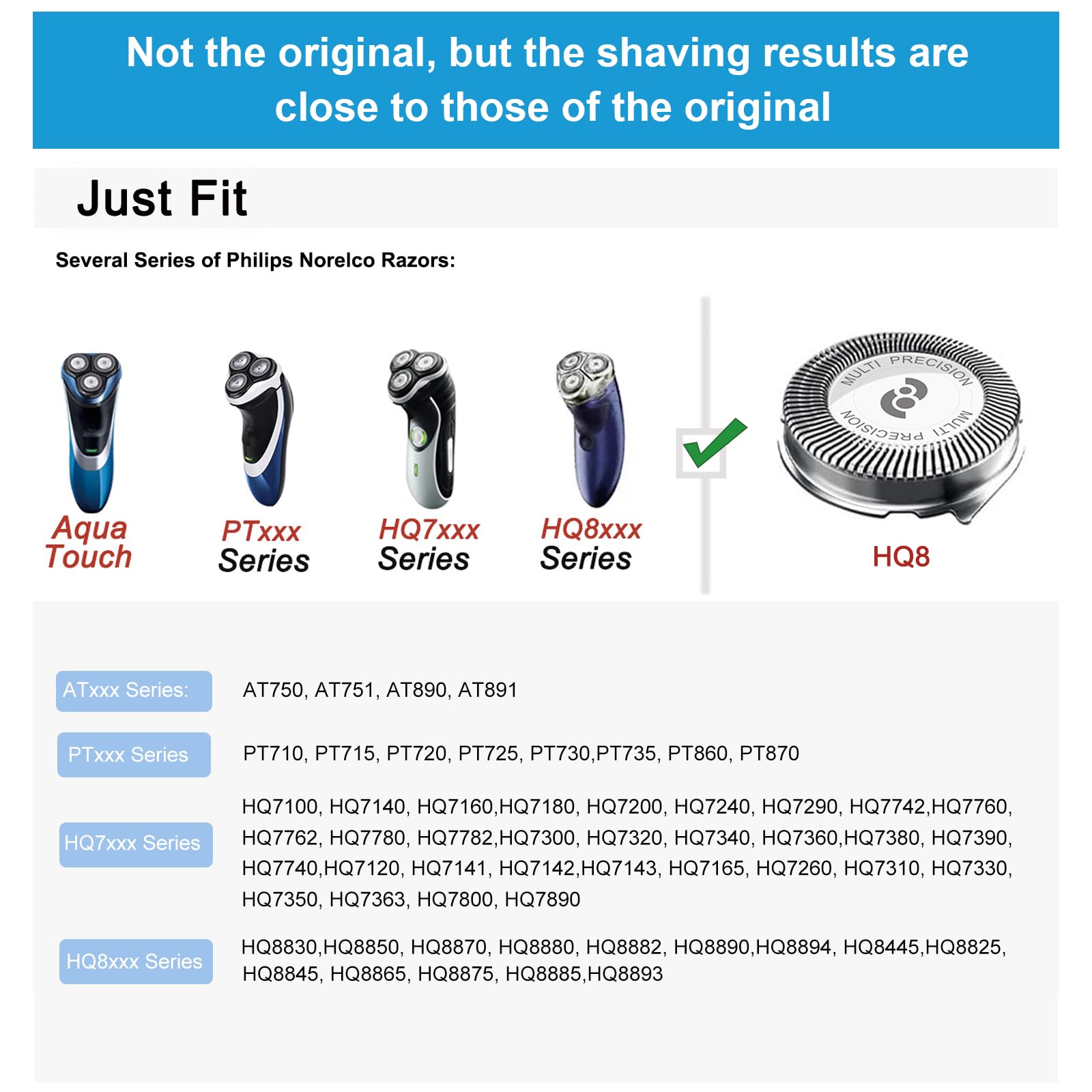 Hq8 Replacement Heads Compatible With Philips Norelco Aquatec Shavers, 3Pcs Blades With 1Pcs Retaining Ring