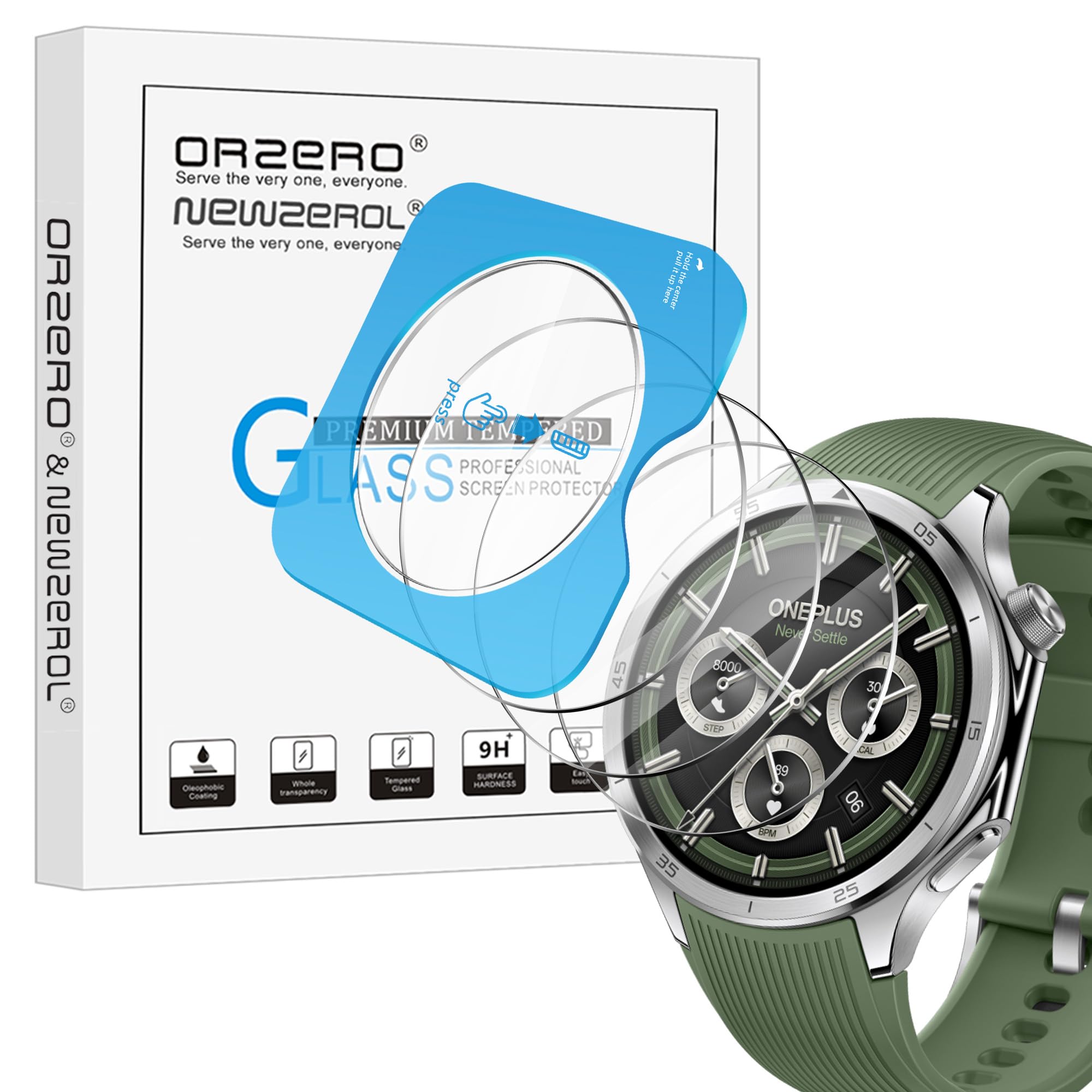 Orzero (3 Pack) Tempered Glass Watch Screen Protector Compatible For Oneplus Watch 3, Protector De Pantalla With Auto Alignment 