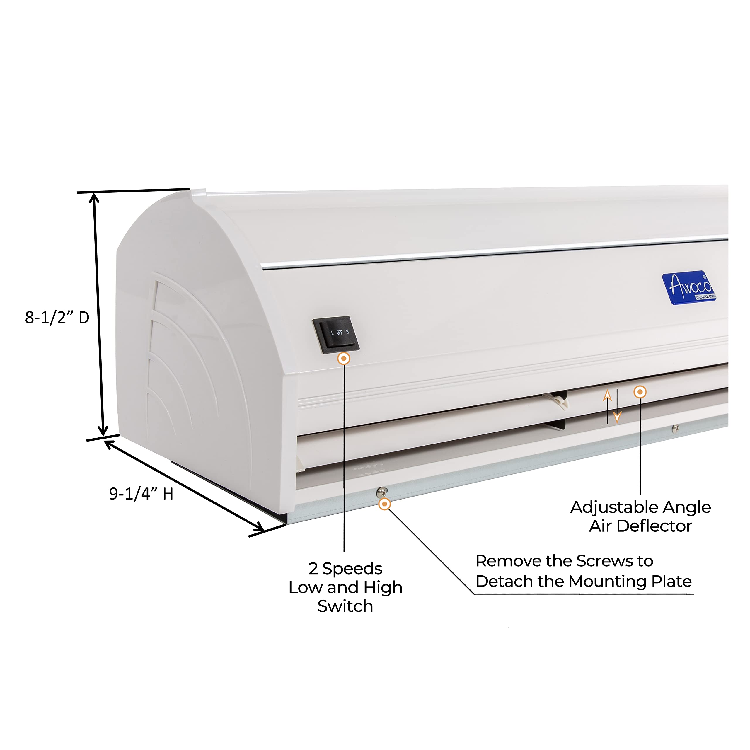 Awoco 36' Elegant 2 Speeds 900 Cfm Unheated Indoor Air Curtain With An Easy Install Magnetic Door Switch