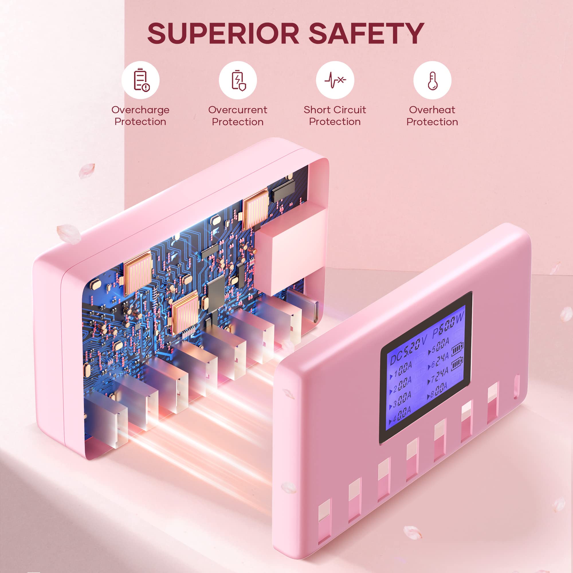Usb Charger, Slitinto 60W 12A 8-Port Usb Charging Station Multi Port Usb Hub Charger Compact Size Lcd Display Compatible With Ip