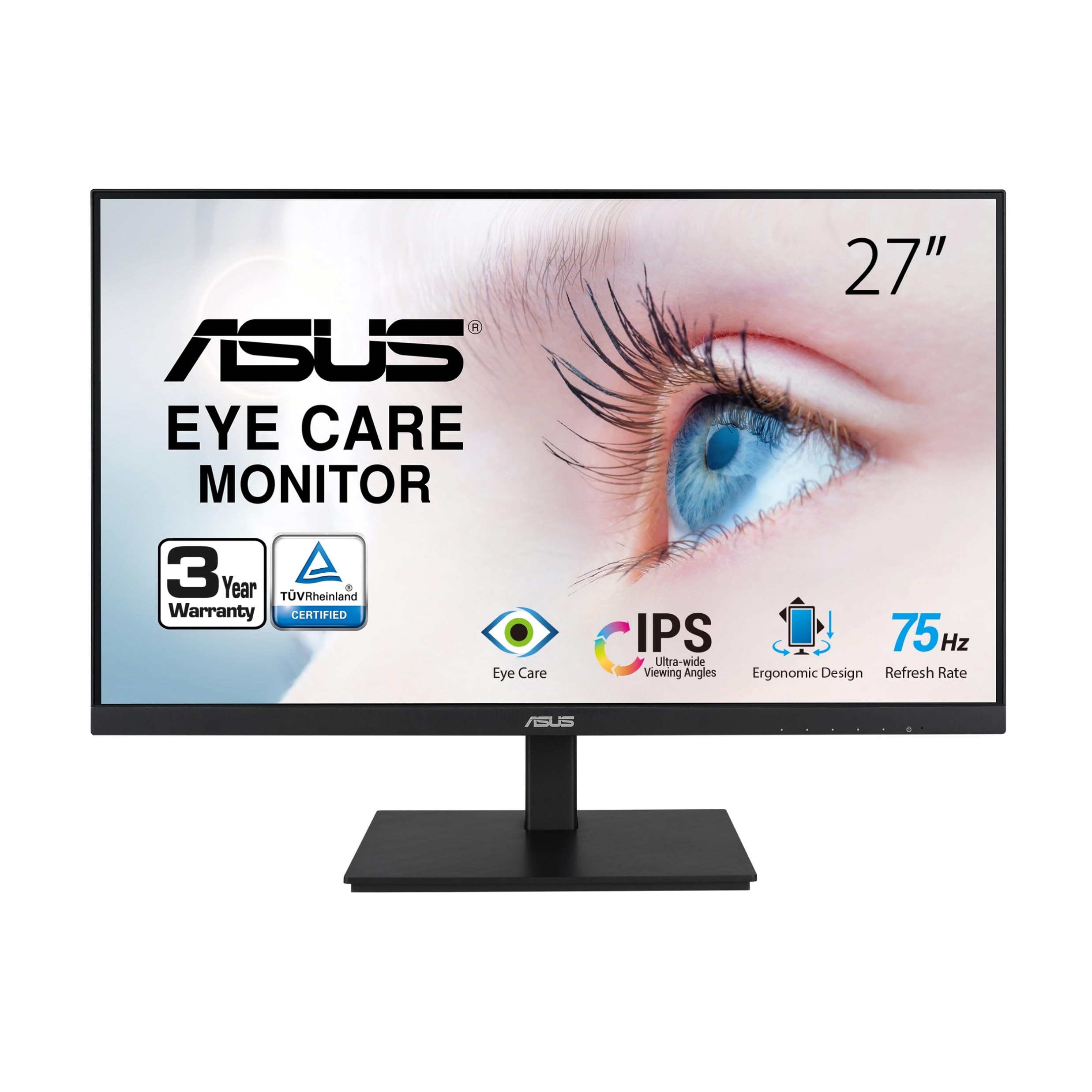 ASUS VA27DQSB 27    Monitor, 1080P Full HD, 75Hz, IPS, Adaptive-Sync, Eye Care, HDMI DisplayPort VGA USB Hub, Frameless, Ergonom