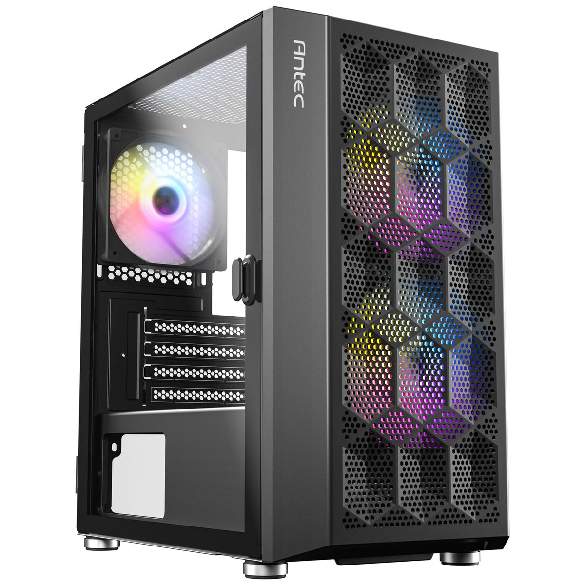 Antec Nx200M Rgb, Large Mesh Front Panel, Usb3.0 Ready, 3 X 120Mm Rgb Fixed Mode Fans Included, Tg Swing Side Panel, Up To 5 Fan