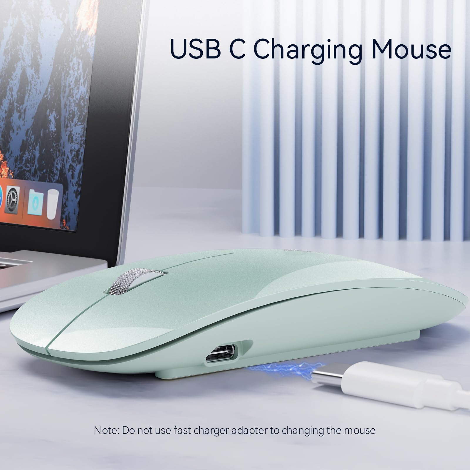 Uiosmuph G11 Wireless Mouse, Usb C Rechargeable Computer Mouse, Slim Silent Mice 2.4Ghz Optical With Usb Nano Receiver And Type