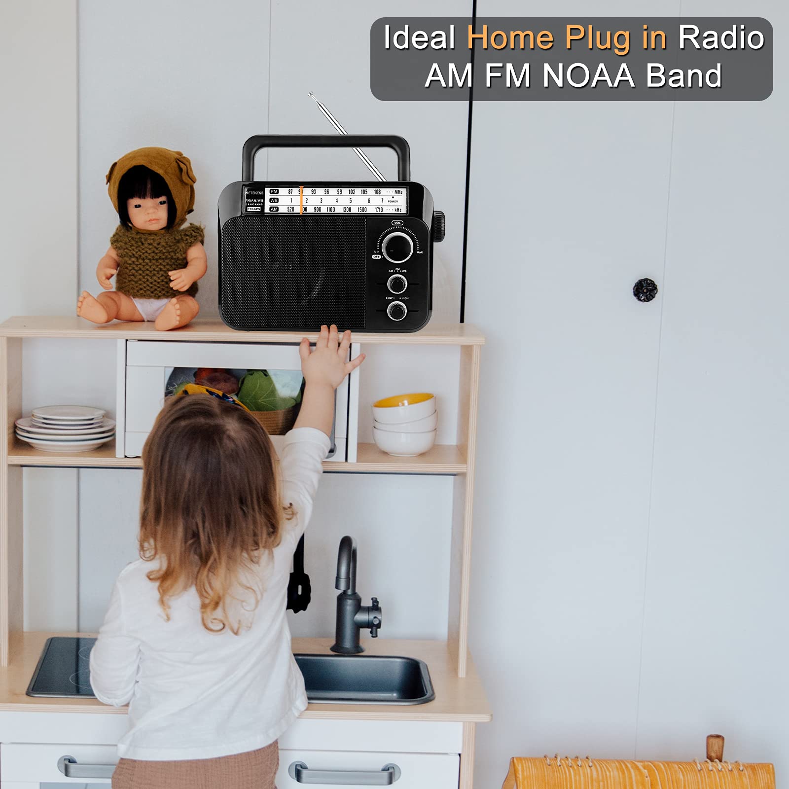 Retekess Tr604W Am Fm Noaa Radio, Portable Emergency Weather Radios With Best Reception, Ac Or D Battery Powered, With Clear Dial And Large Knob, Suit For Home (Black)