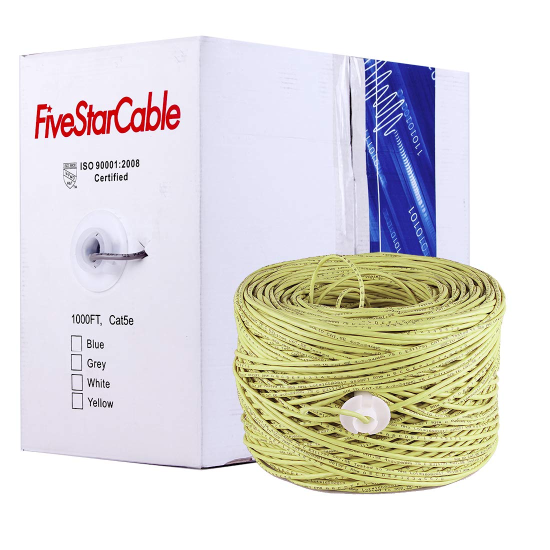 Fivestarcable Cat5E 1000 Ft. Utp 24Awg Cca Twisted Pair Networking Ip Ethernet Security Camera Bulk Cable Wire Pull Box   Yellow Color