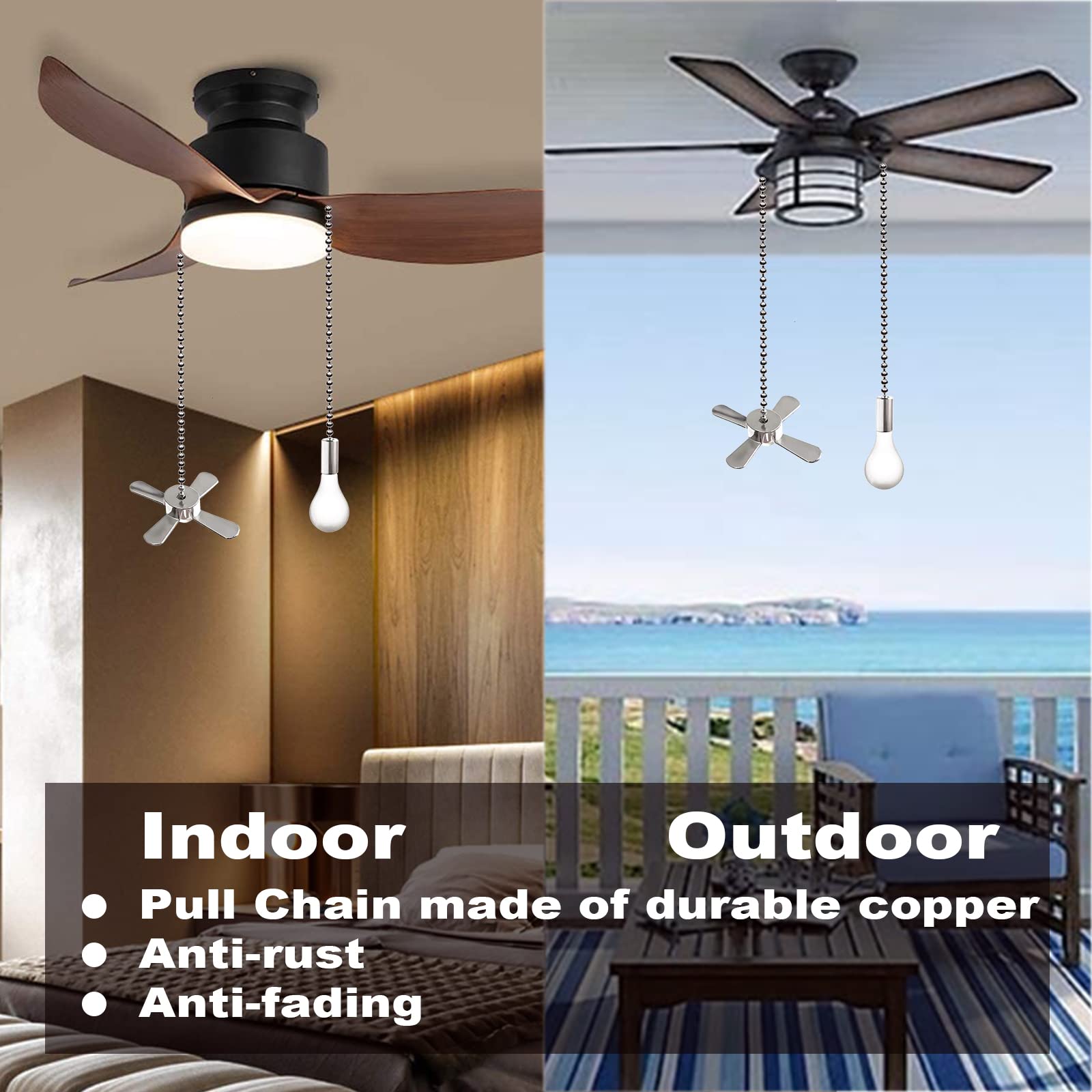 Akahttbn Ceiling Fan Pull Chain Ornaments Extension Chains With Decorative Light Bulb And Cord 13.6 Inches Fan Pull Chain Set Fo