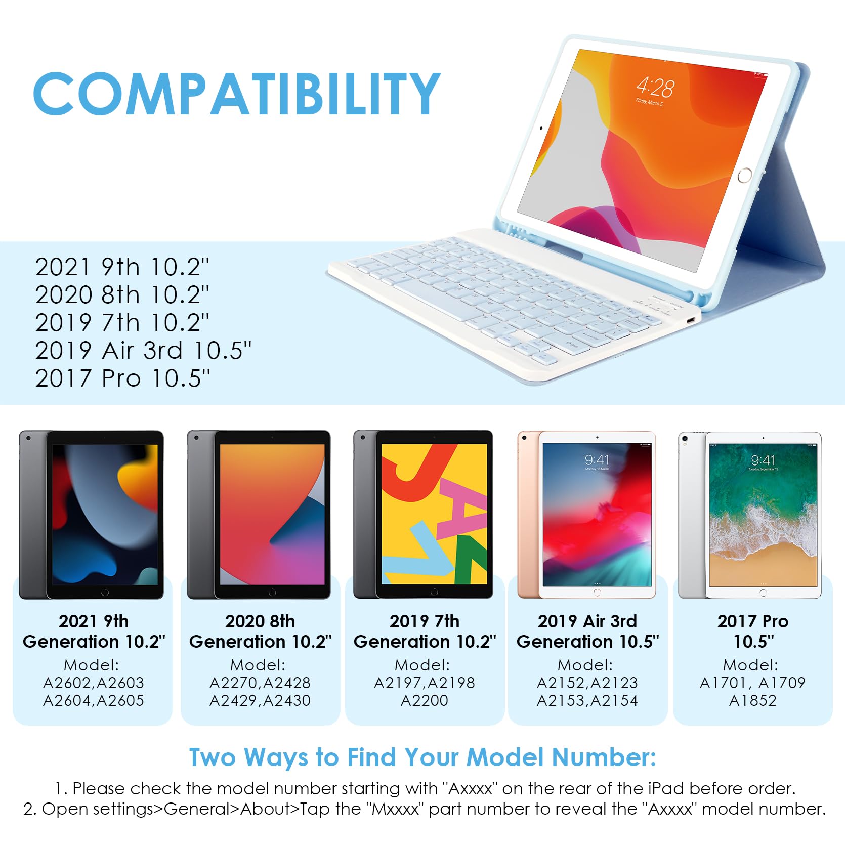 Lama Wireless Keyboard Case For Ipad 10.2  9Th 8Th 7Th Generation, Detachable Bluetooth Keyboard With Pencil Holder For Ipad 10.