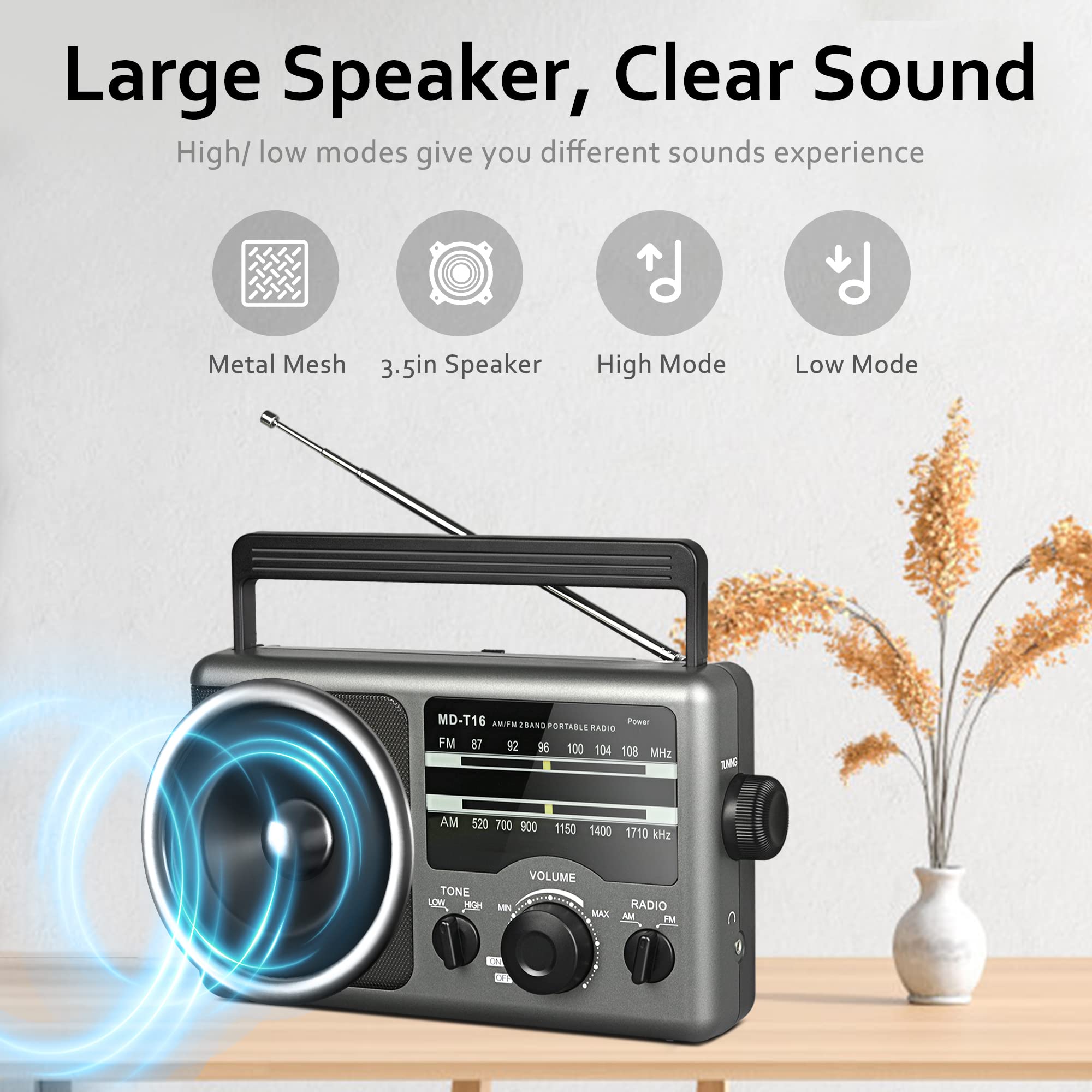 Am Fm Portable Radio Battery Operated Radio By 4X D Cell Batteries Or Ac Power Transistor Radio With And Big Speaker, Standard E