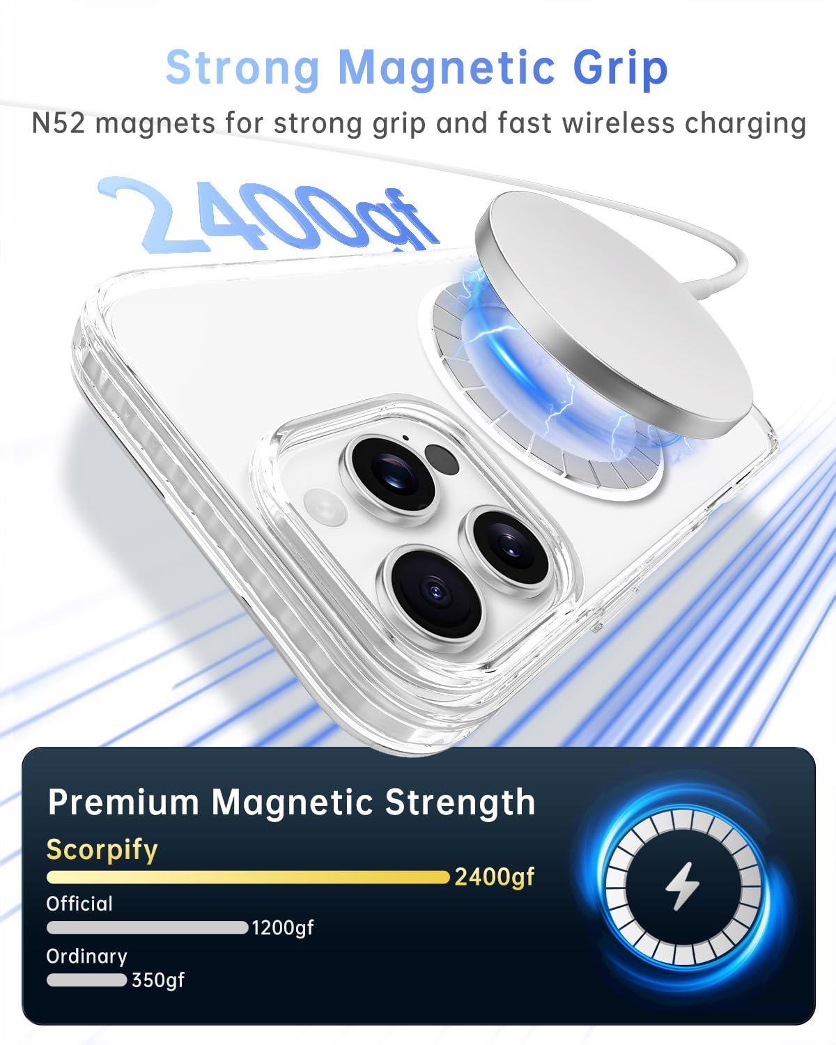 Scorpify For Iphone 16 Pro Max Case [Compatible With Magsafe] With Magnetic Clear Design, [Non Yellowing] Shockproof Phone Cover
