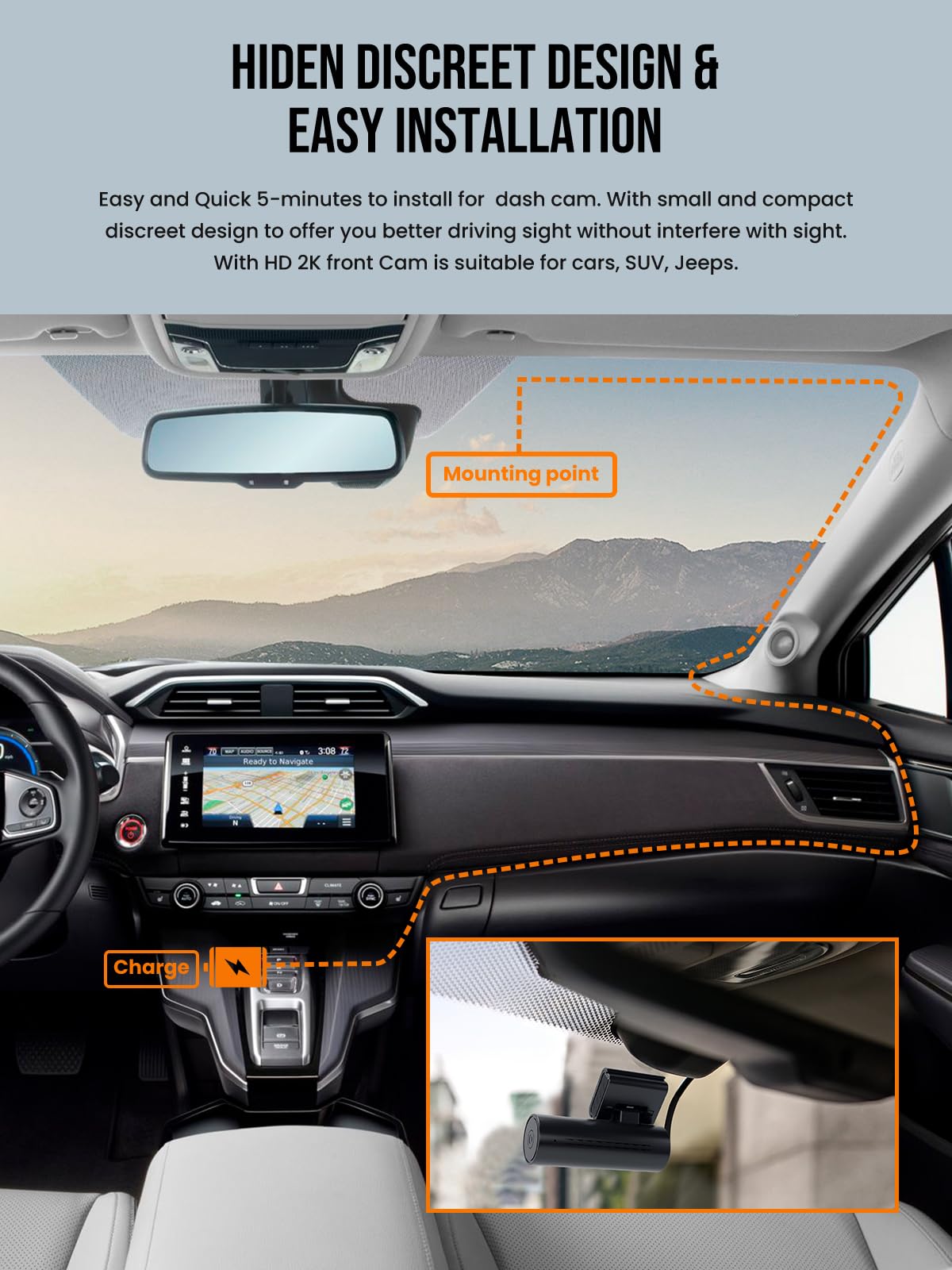 Tvfea Dash Cam Front 1440P,Wi Fi Dash Camera,Dashcam For Cars With 32Gb Sd Card Included,App&Voice Control,Night Vision,170 Angl