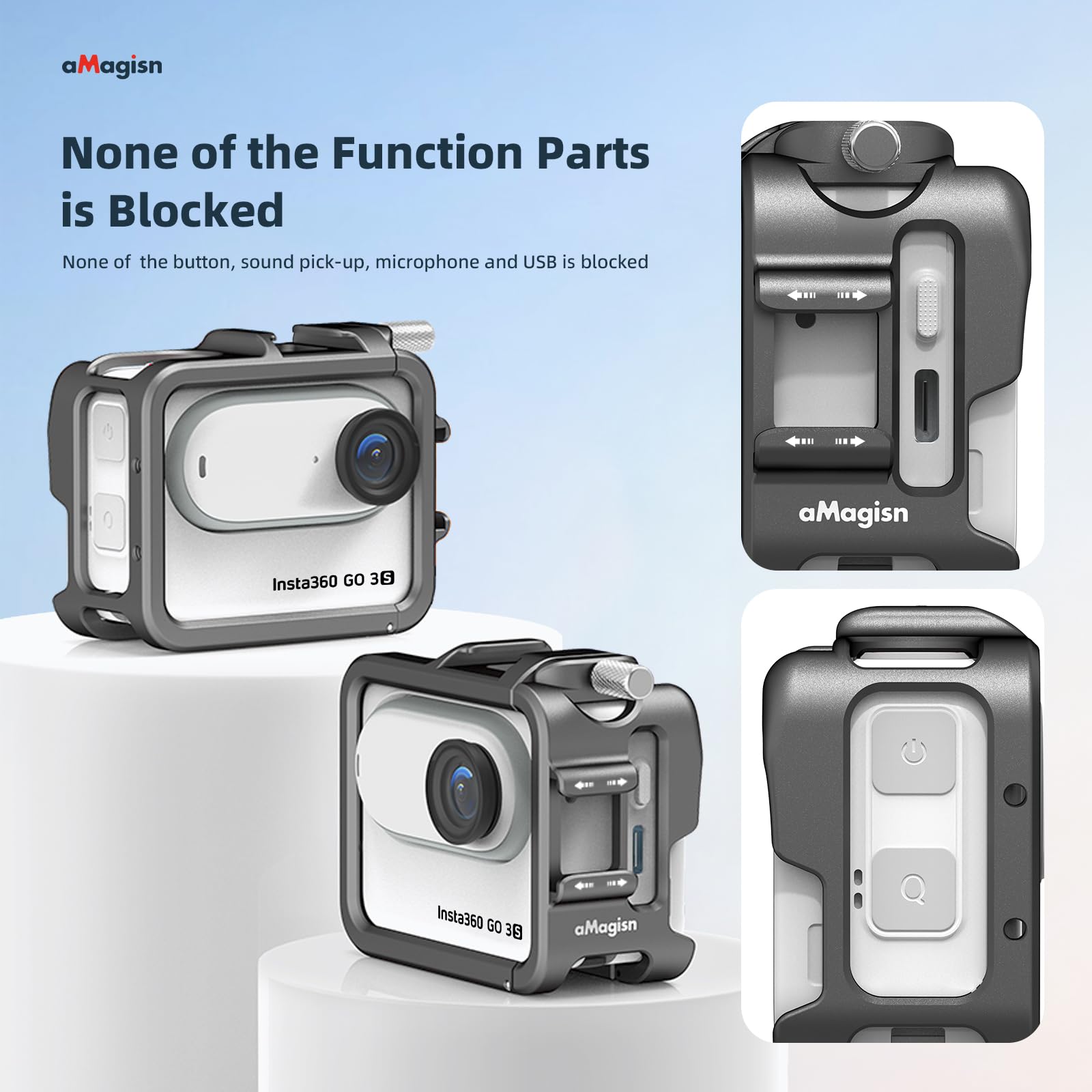 Rszfnjxry Aluminum Frame Cage With Lens Silicone Case For Insta360 Go 3S/Go 3,Metal Protective Durable Housing Case With Cold Sh