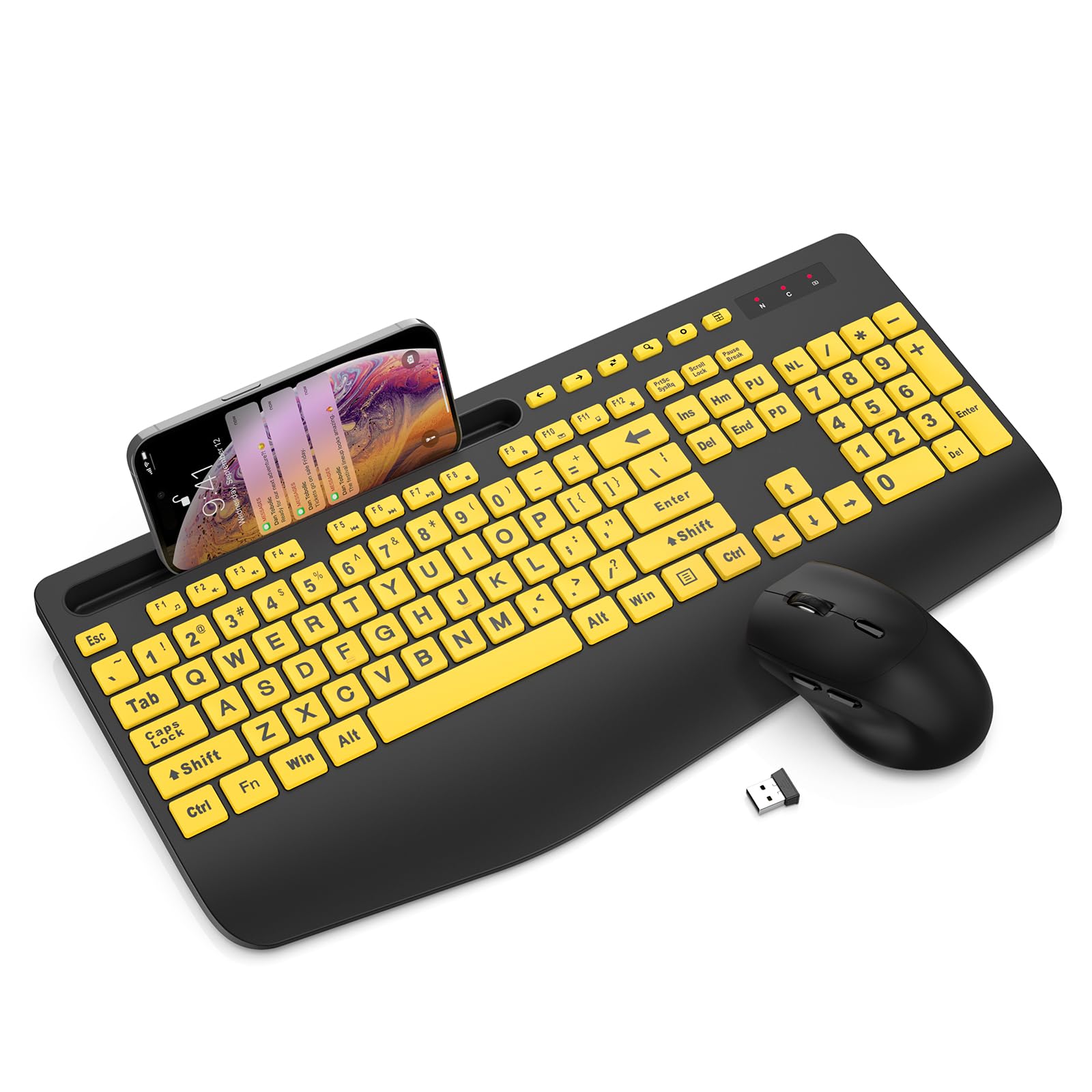 Wireless Keyboard And Mouse Combo   Large Print Ergonomic Keyboard With Wrist Rest, Phone Holder, Sleep Mode, Silent 2.4Ghz Keyboard Mouse Set For Computer, Laptop, Pc, Mac, Windows   Trueque