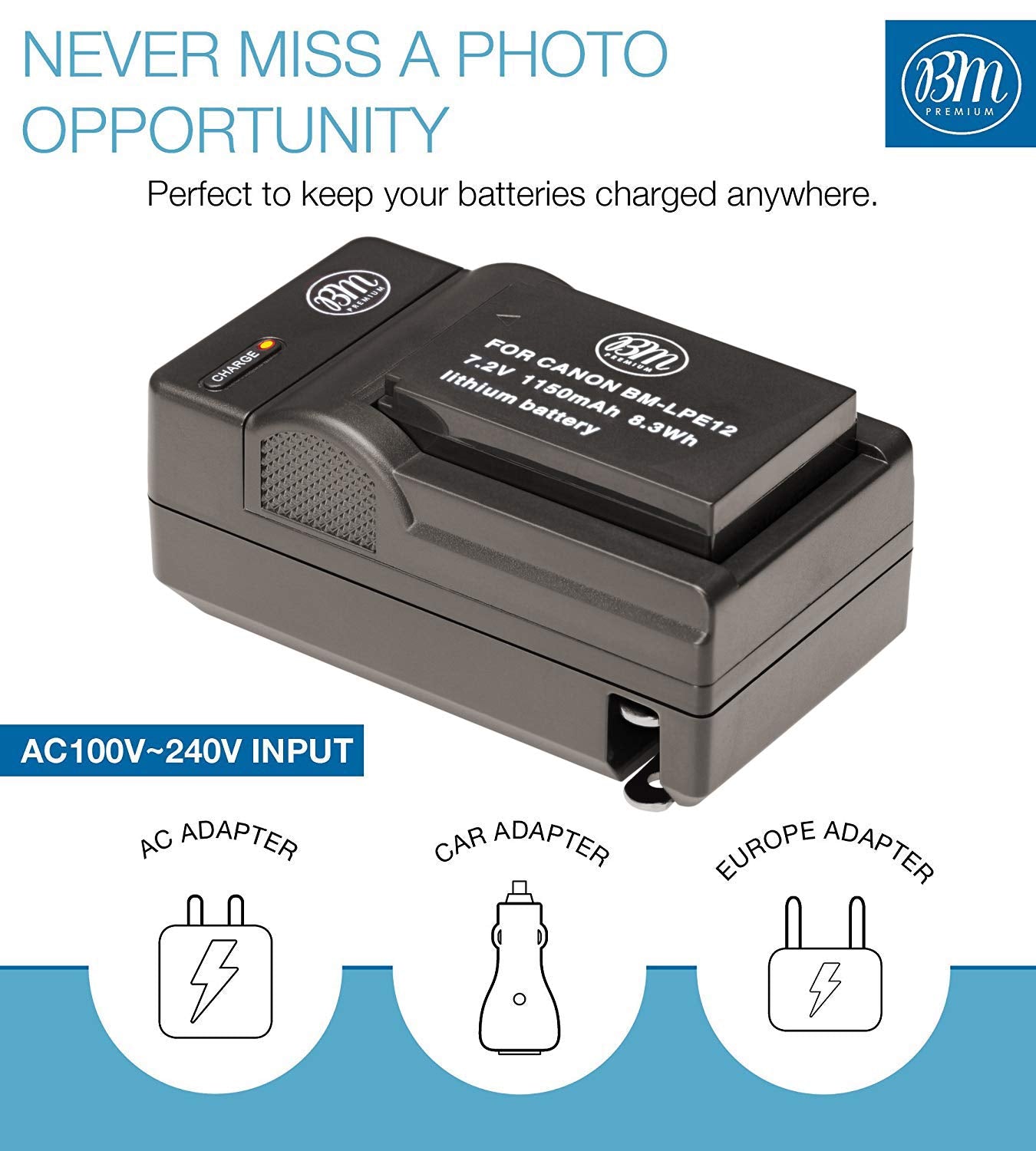 BM Premium LP-E12 Li-ion Battery and Charger Kit for Canon EOS-M M50 Rebel SL1 Cameras