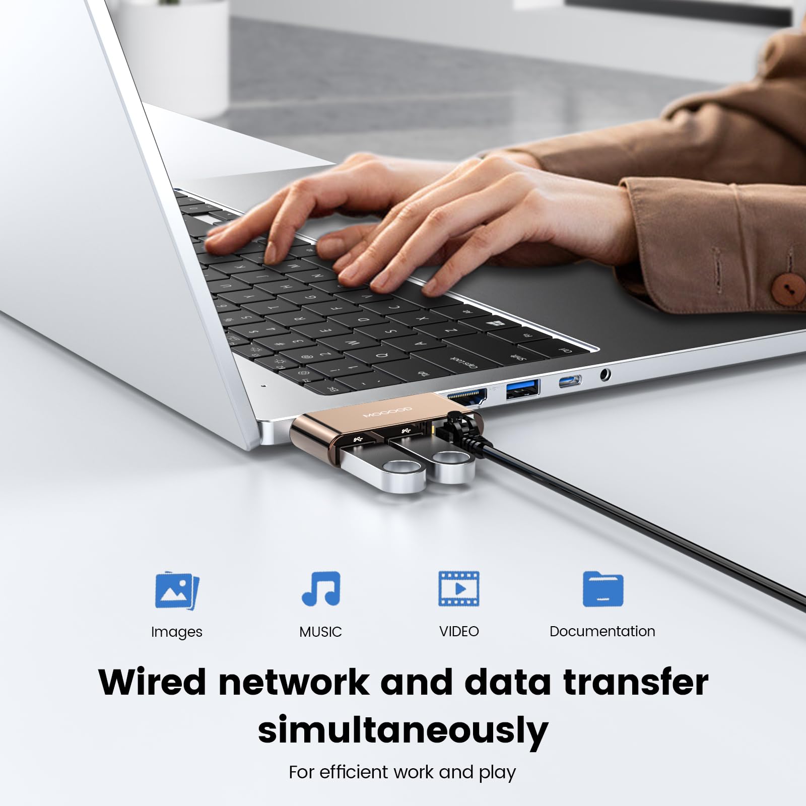 Mogood Usb To Ethernet Adapter Usb To Gigabit Ethernet Lan Network Adapter,3 In 1 Usb To Rj45 Port Hub,Compatible With Laptops,M