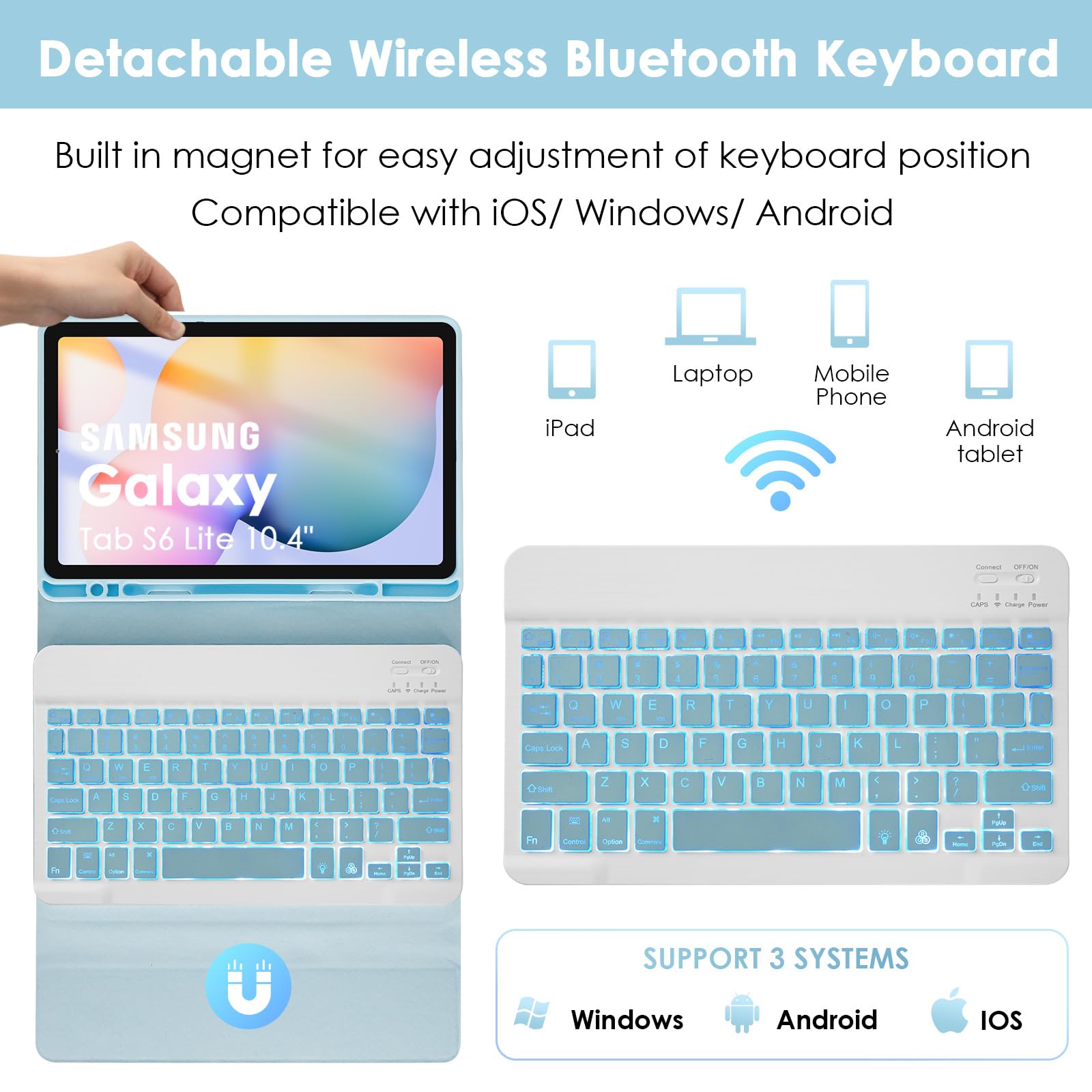 Lama Backlit Keyboard Case For Samsung Galaxy S6 Lite 10.4'' Case With Keyboard, Detachable Keyboard Case With S Pen Holder For