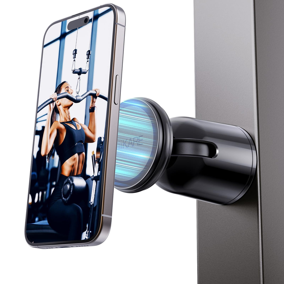 Miikare Dual Magnetic Phone Holder For Magsafe, Strong Magnets Gym Phone Holder Mount, 360 Rotation Adjustable, Hands Free Cell 