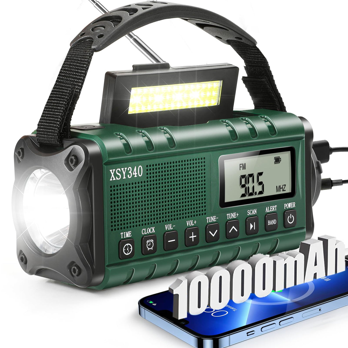 Emergency Radio, Noaa Weather Alert, Portable Solar Hand Crank Am/Fm Radio For Survival,10000Mah Rechargeable Battery Powered Ra