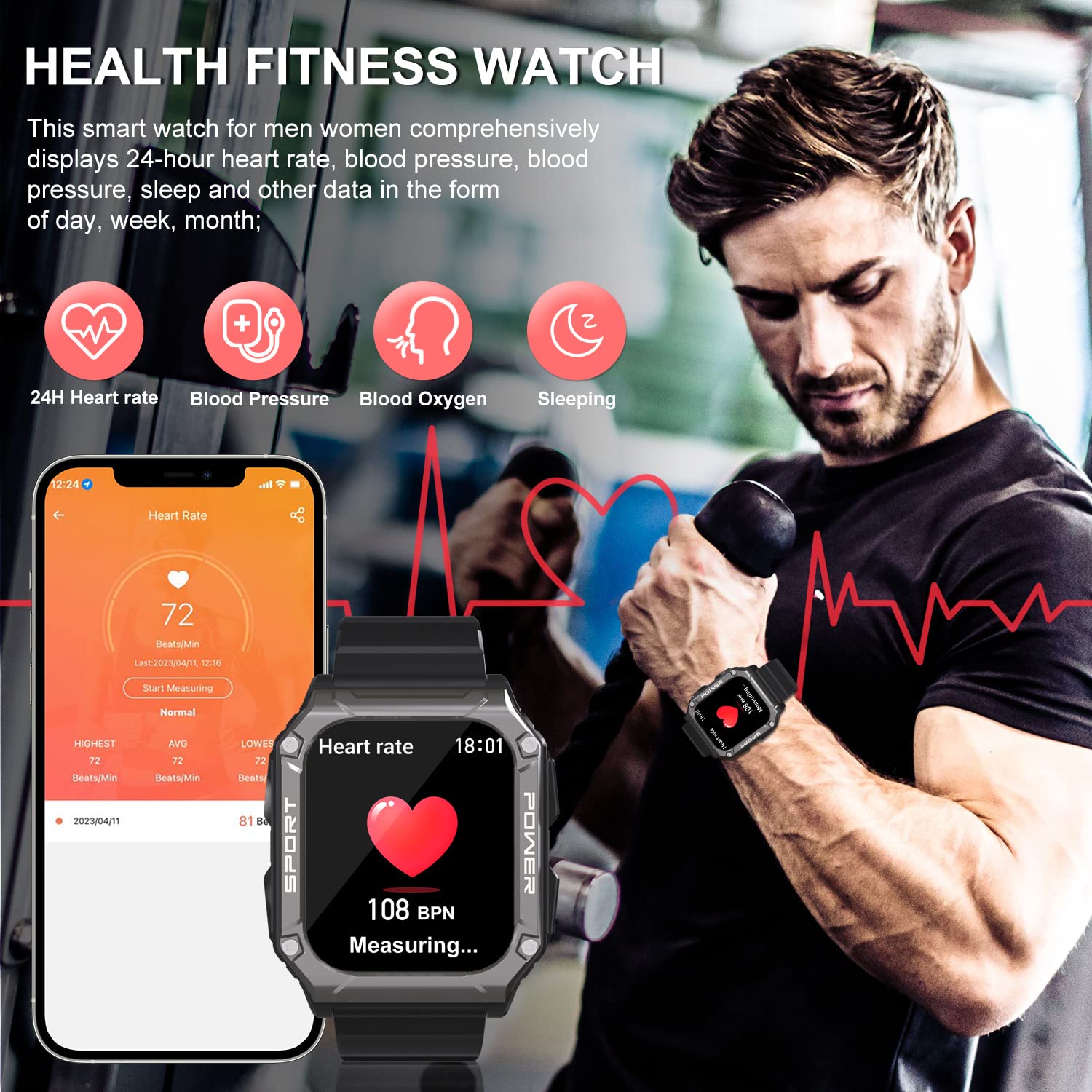 Smart Watch For Men With Phone Function 1.95    Hd Touchscreen Smartwatch Fitness Tracker 130+ Sports Modes Ip68 Waterproof Wris