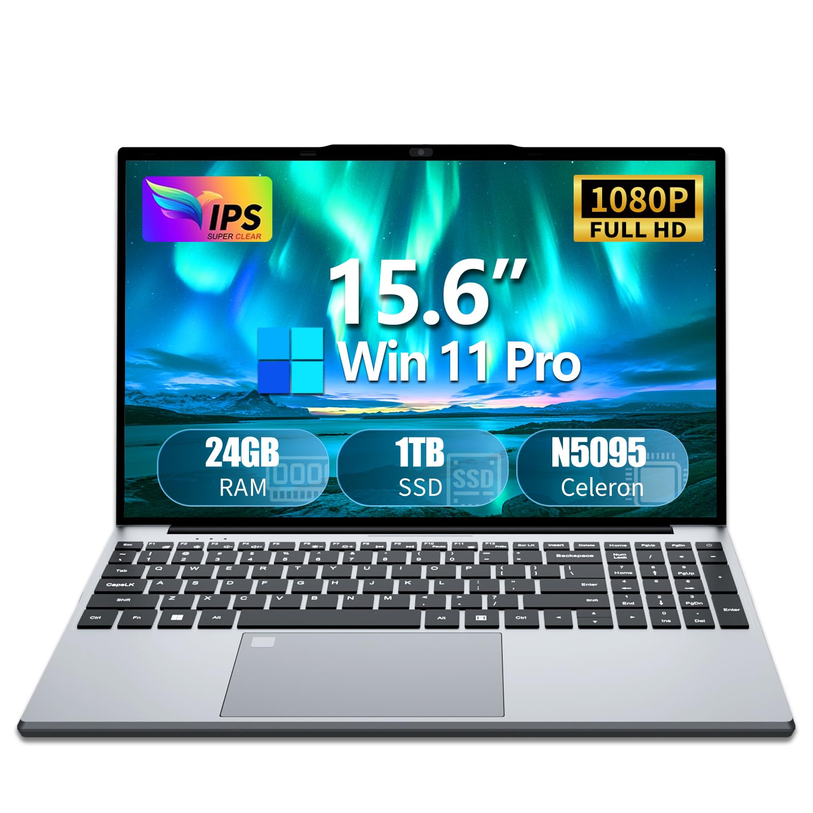 AVENKA Gaming Laptop,15.6 inch Laptop Computers, N5095 Processor, 24GB 1TB SSD, FHD 1920 * 1080 Display,Fingerprint Unlock, Back