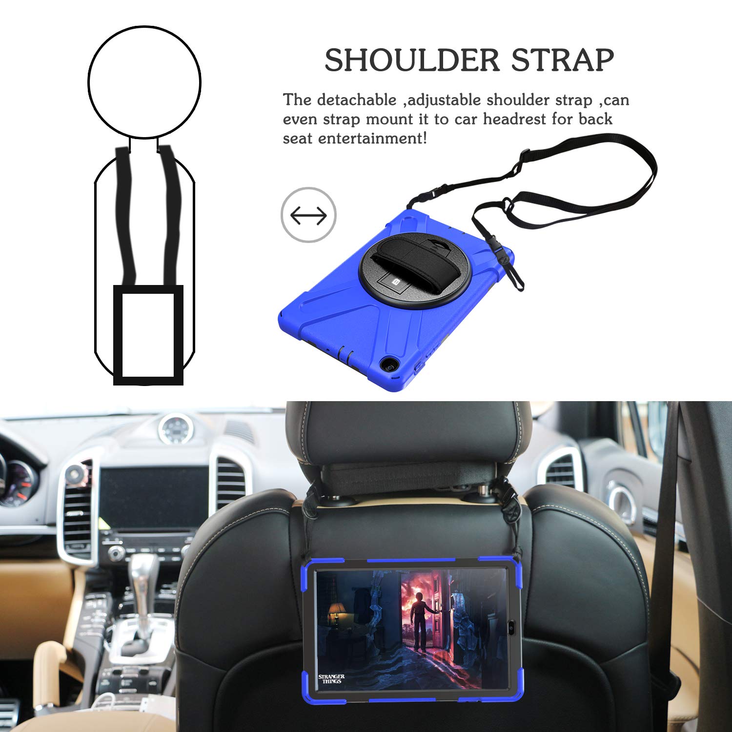Braecn For Galaxy Tab A 10.1 Case Sm T510/Sm T515,[Adjustable Hand Strap] [Rotating Stand] [Attachable Shoulder Strap] Heavy Dut