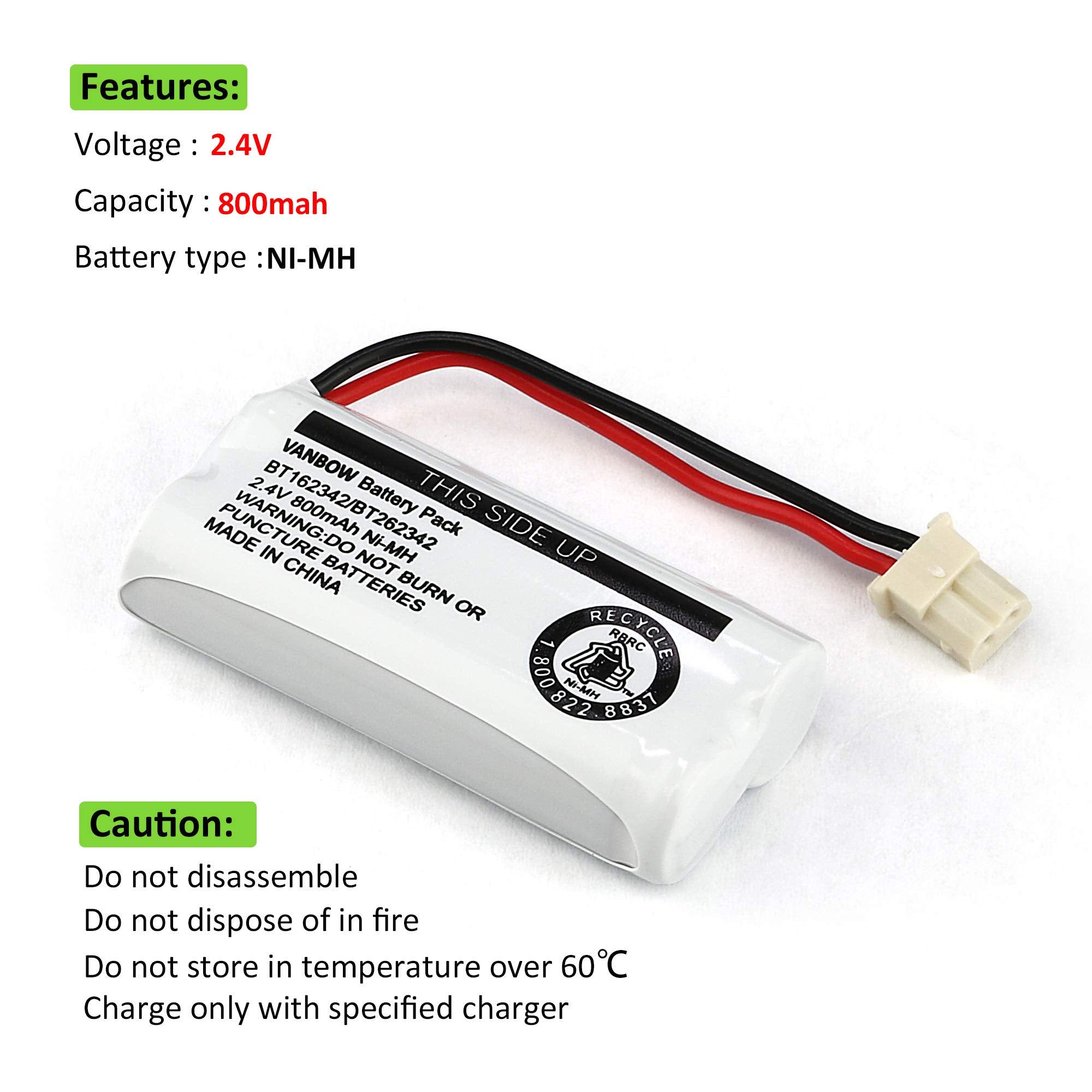 Vanbow Bt162342 Bt262342 2.4V 800Mah Ni Mh Phone Batteries Compatible With Bt183342 Bt283342 For Vtech Cs6719 Cs6409 Cs6419 Cs64