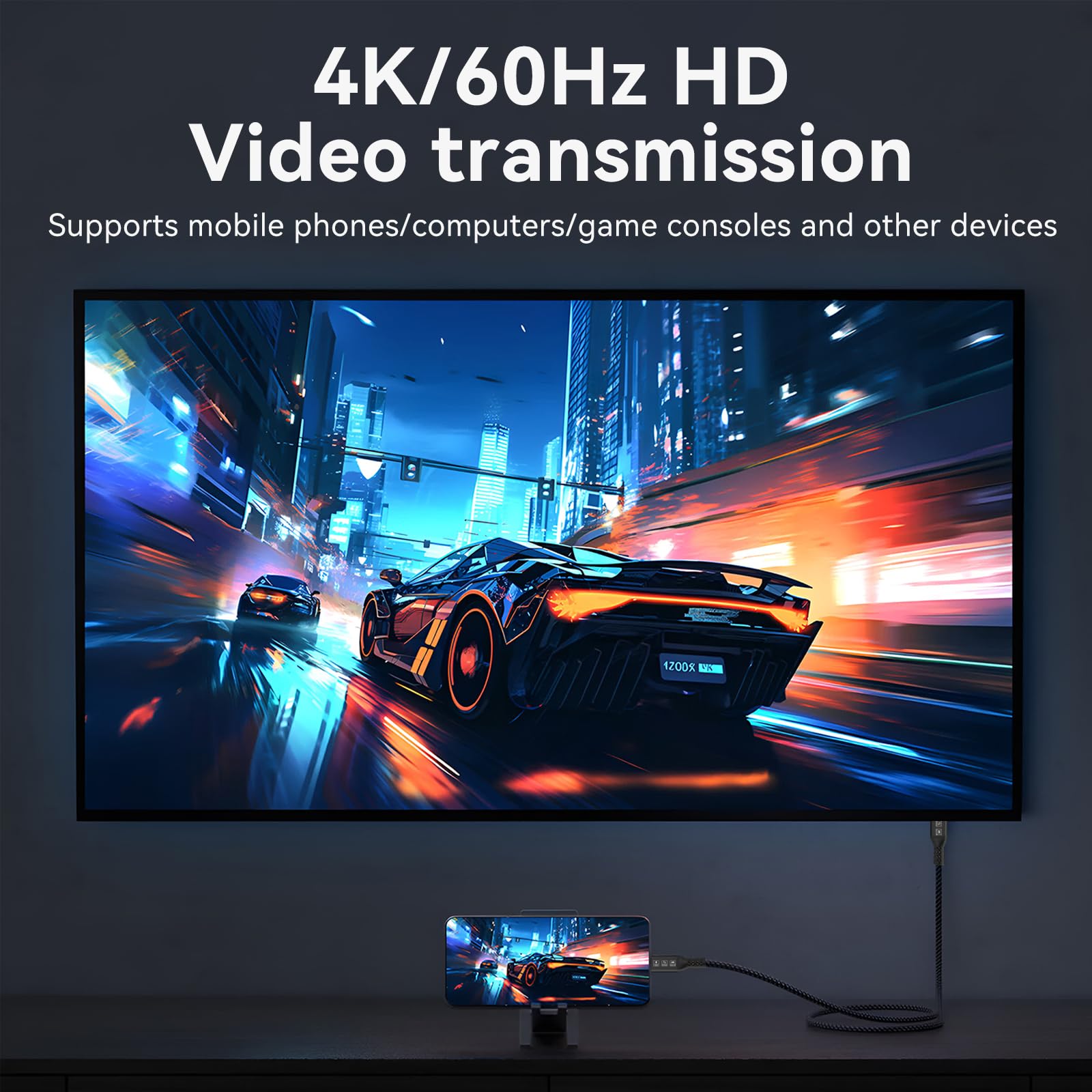 Connbull Thunderbolt 4 Cable Long 16.4Ft Supports 100W Charging Compatible With Thunderbolt 3/ Usb4 Monitor, Macbook Etc