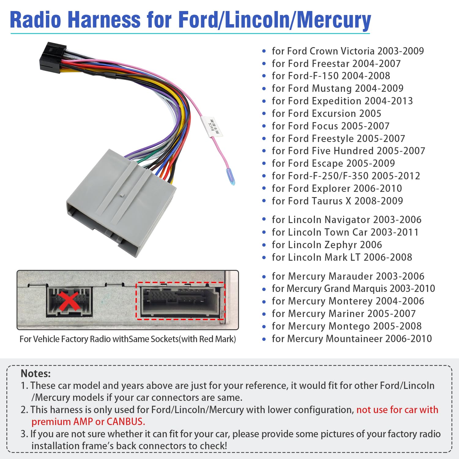 Jayubien Radio Wiring Harness Compatible With Ford F 150 250 350 Expedition Focus Escape Mustang Explorer,16Pin Iso Radio Connec